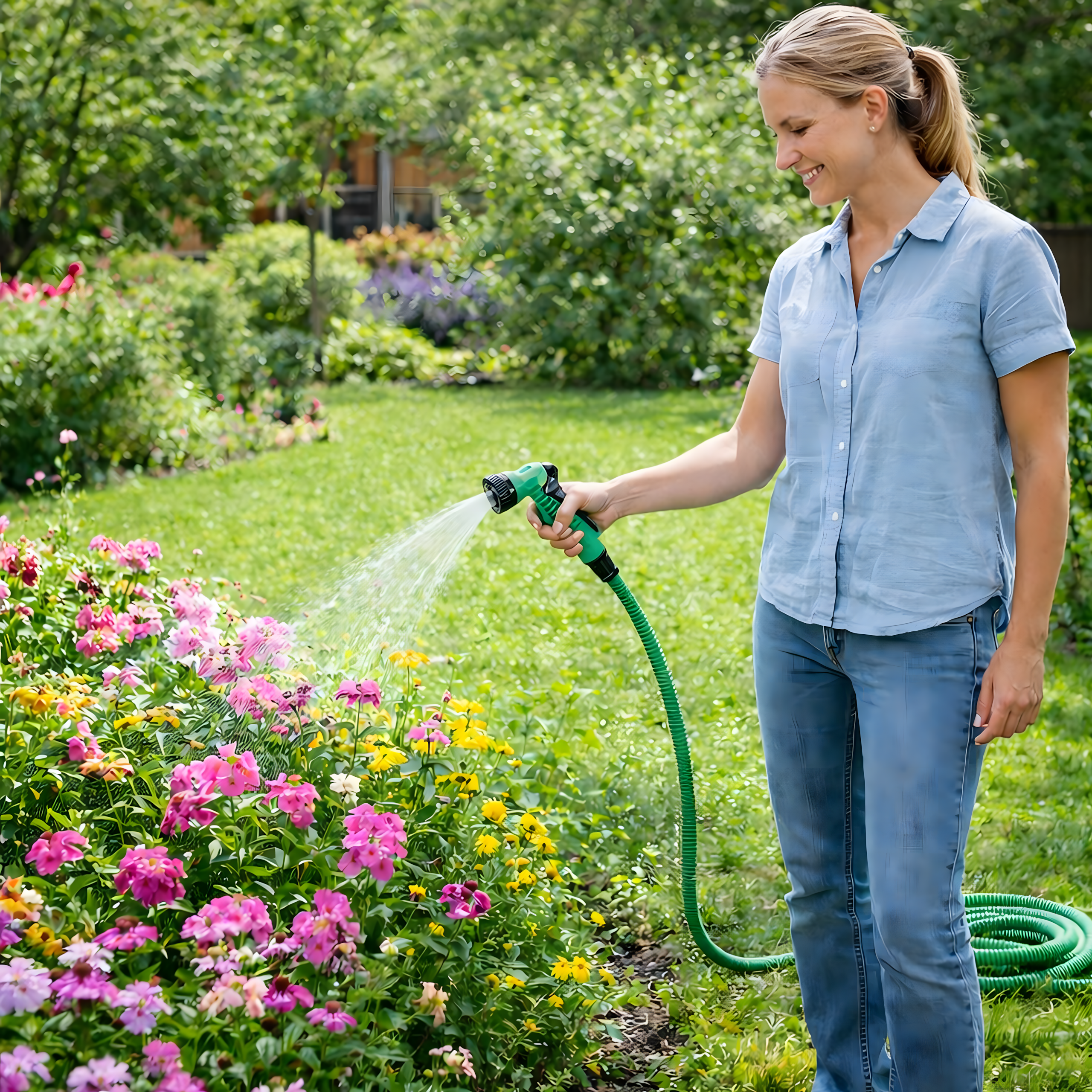 Laiendatav elastne aiavoolik 1/2 tolli 5-15m universaalse ühenduse ja pihustipüstoliga