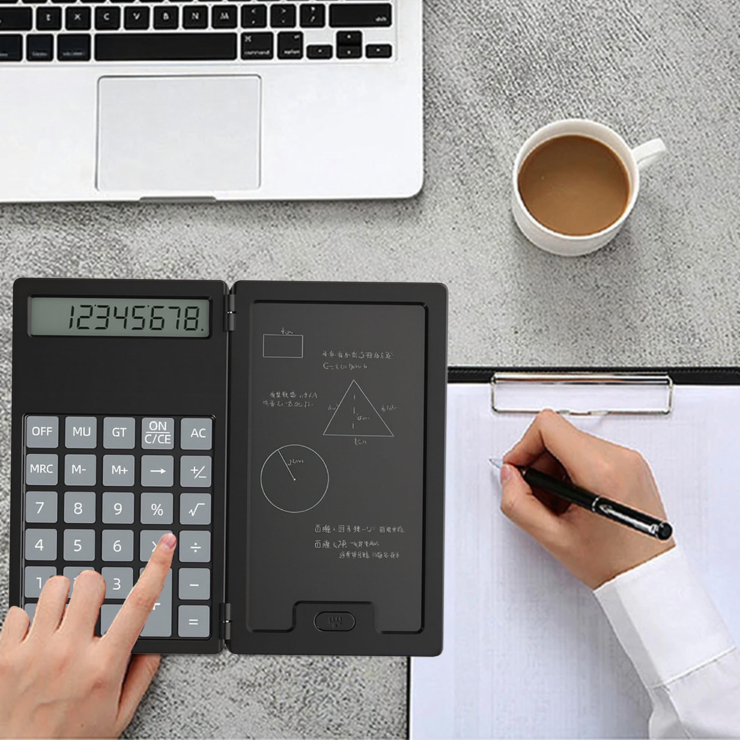 2in1 teaduslik kooli ja kontori kalkulaator koos märkmiku, puutepliiatsi ja märkmepaberiga