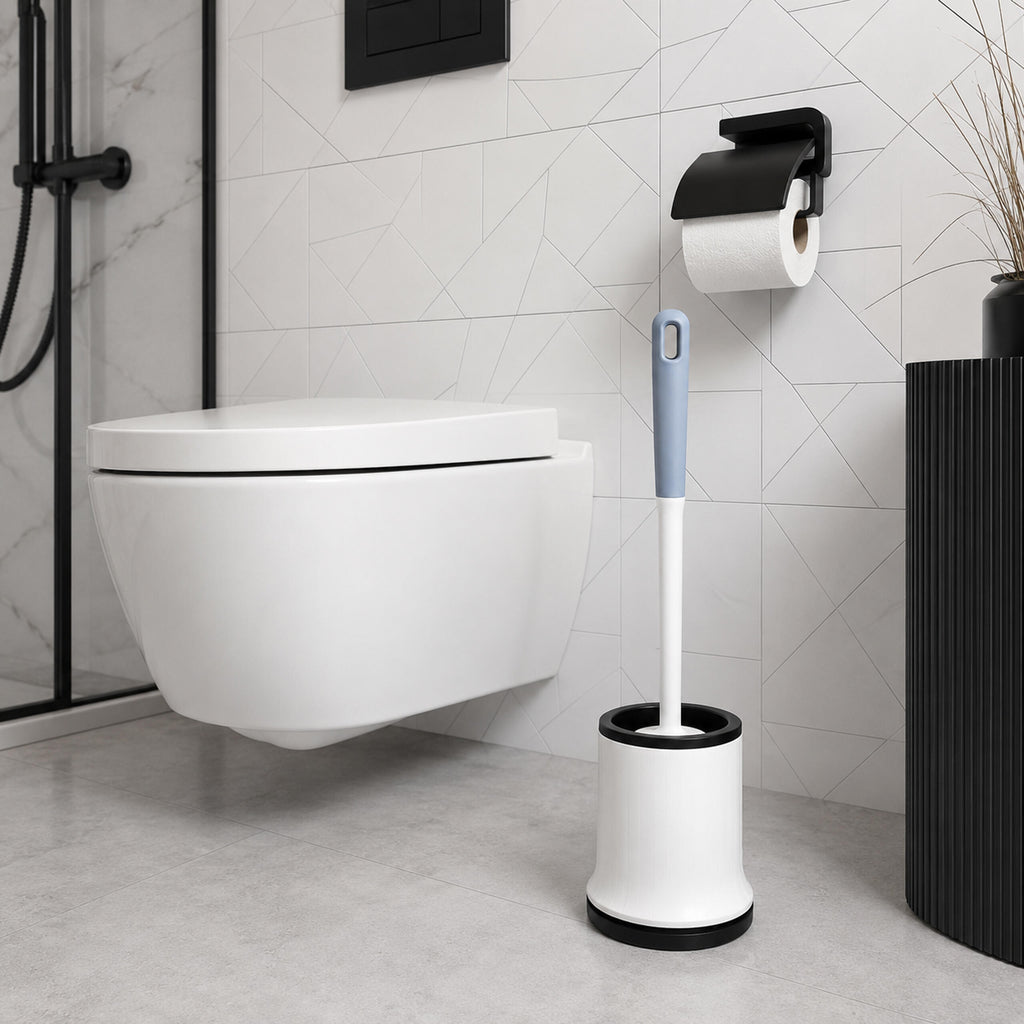 White Silicone Toilet Brush with Holder and Wall Mount