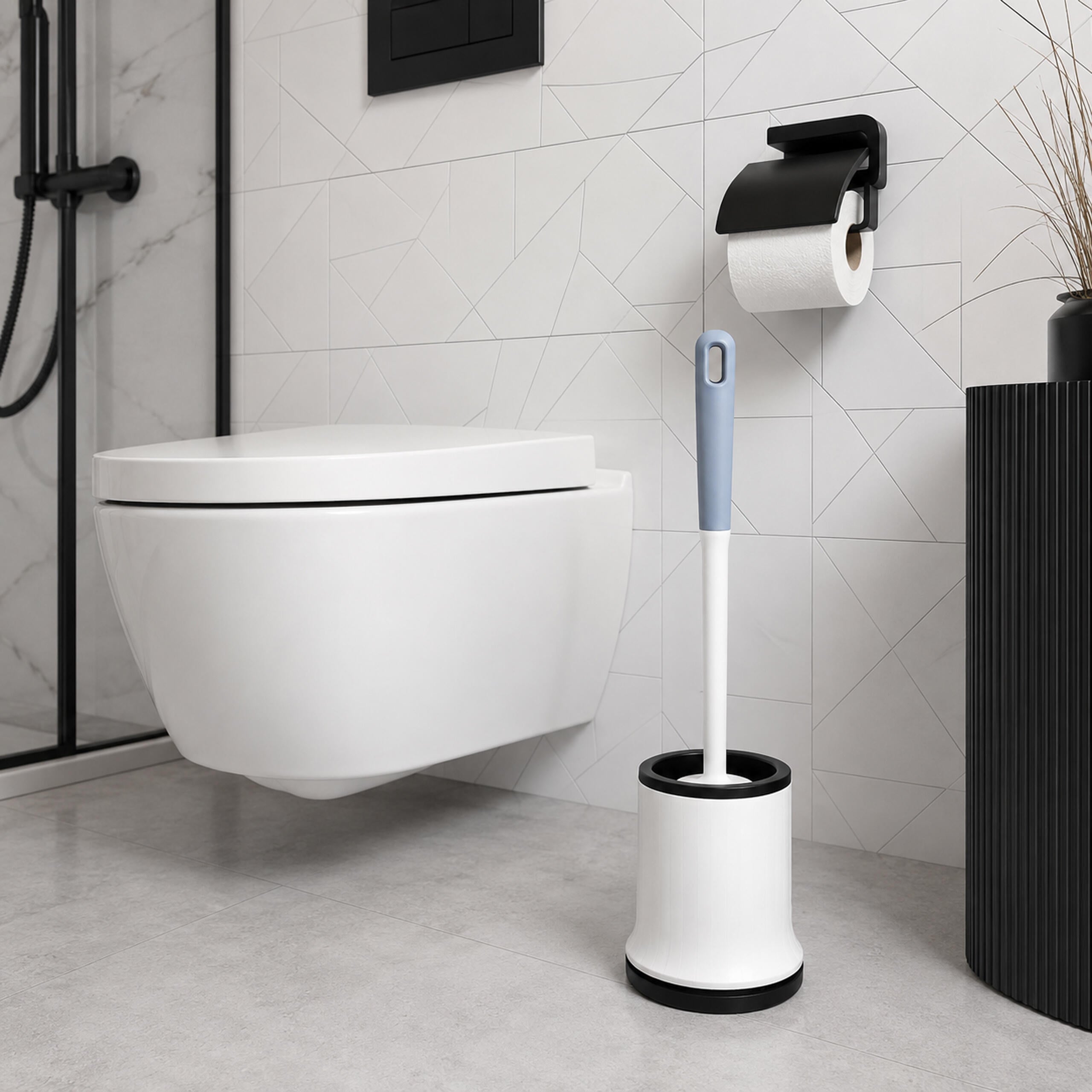 White Silicone Toilet Brush with Holder and Wall Mount