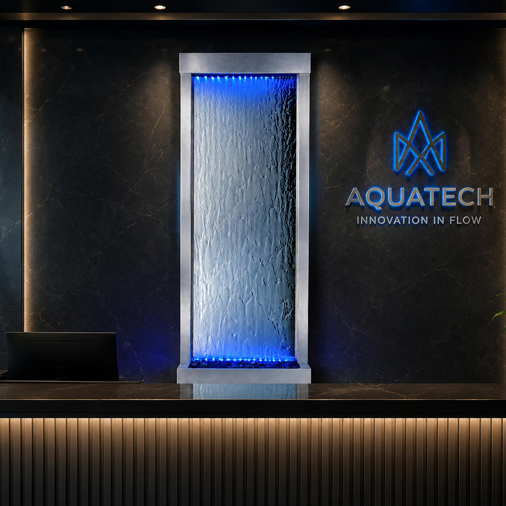 LED Illuminated Glass Garden Waterfall Wall Fountain 150x45cm