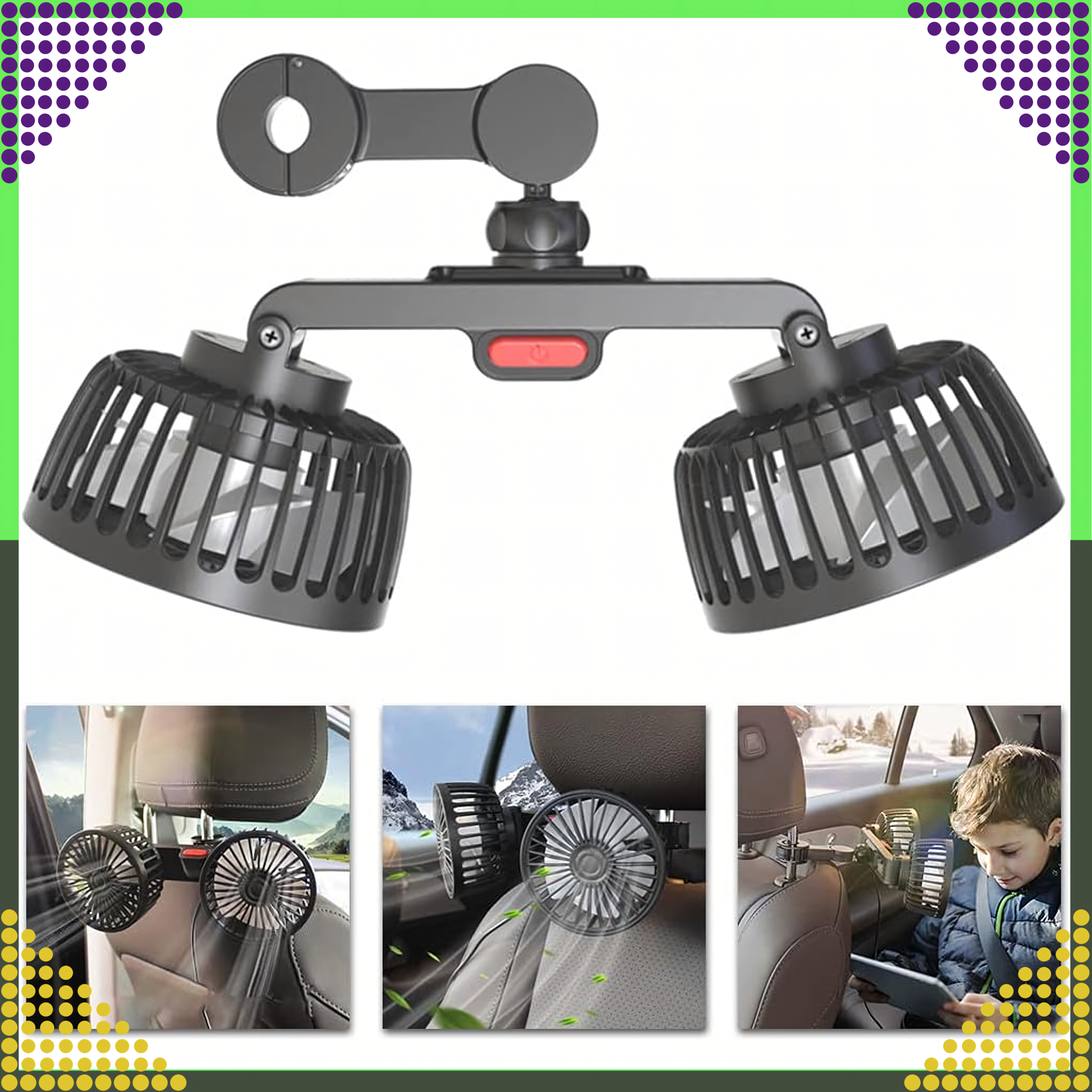 Auto ventilaator pöörlev topeltventilaator autodele, võimas 360° USB