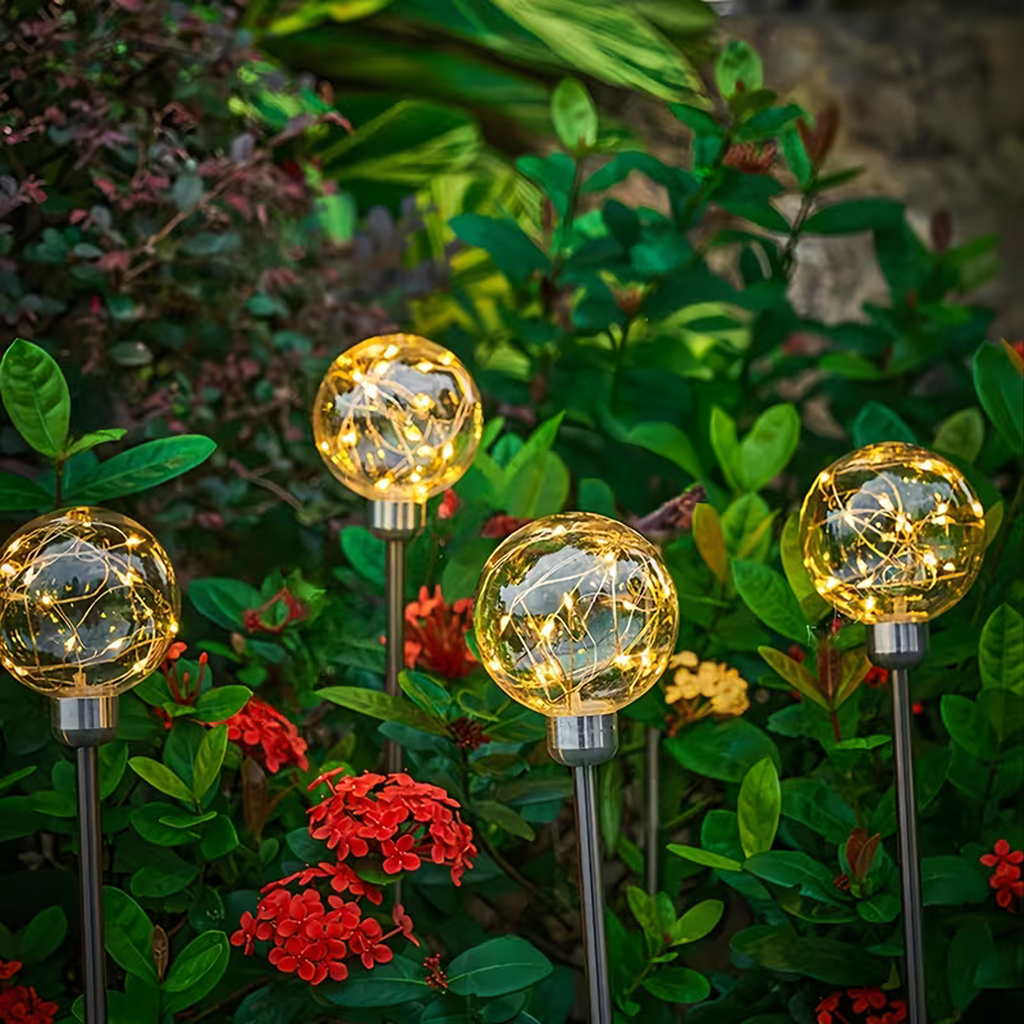 Solar Garden Spike Lights LED Ball Waterproof 4 pcs