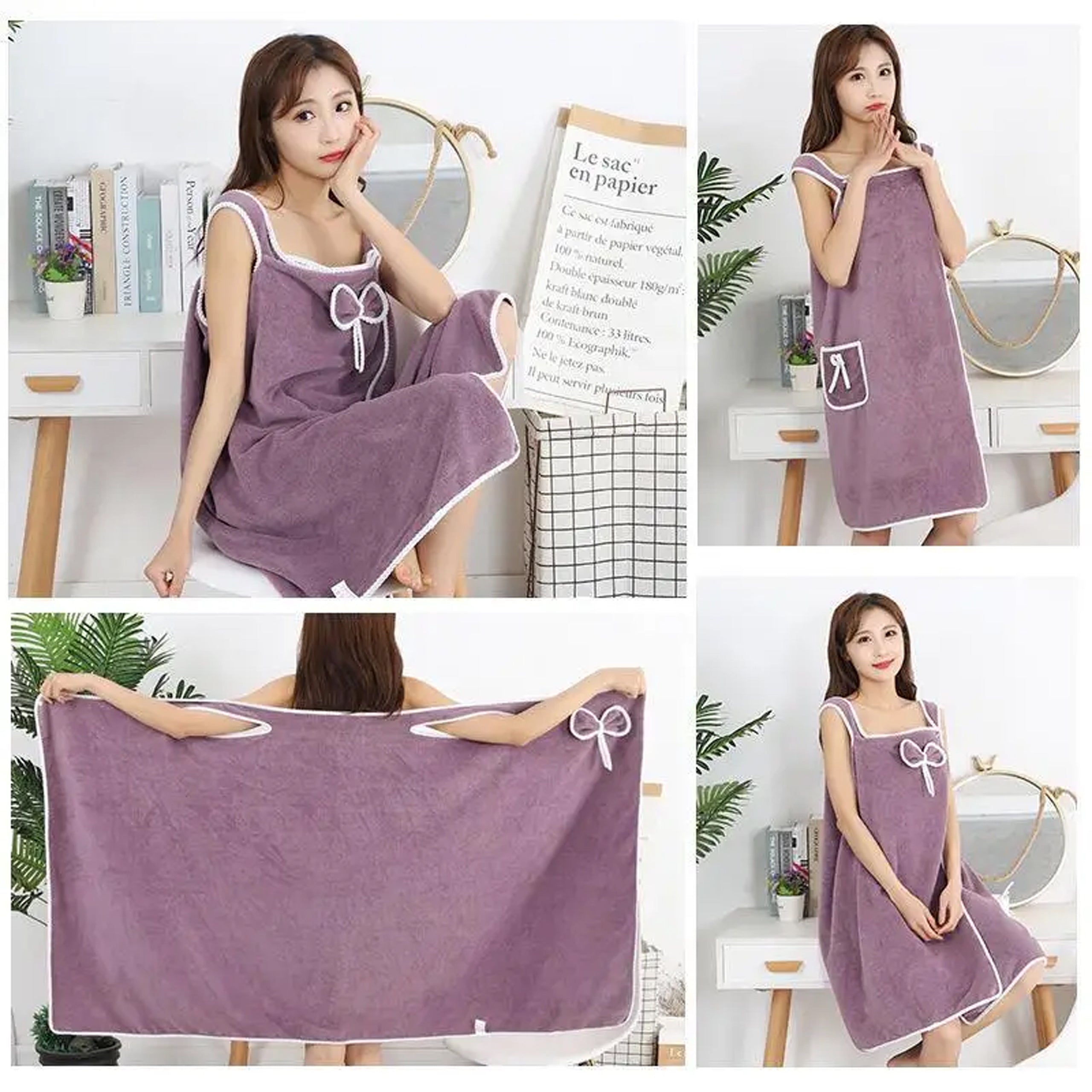 Women's Bath Towel Sauna Tunic Spa Pareo Shoulder Bathrobe Large