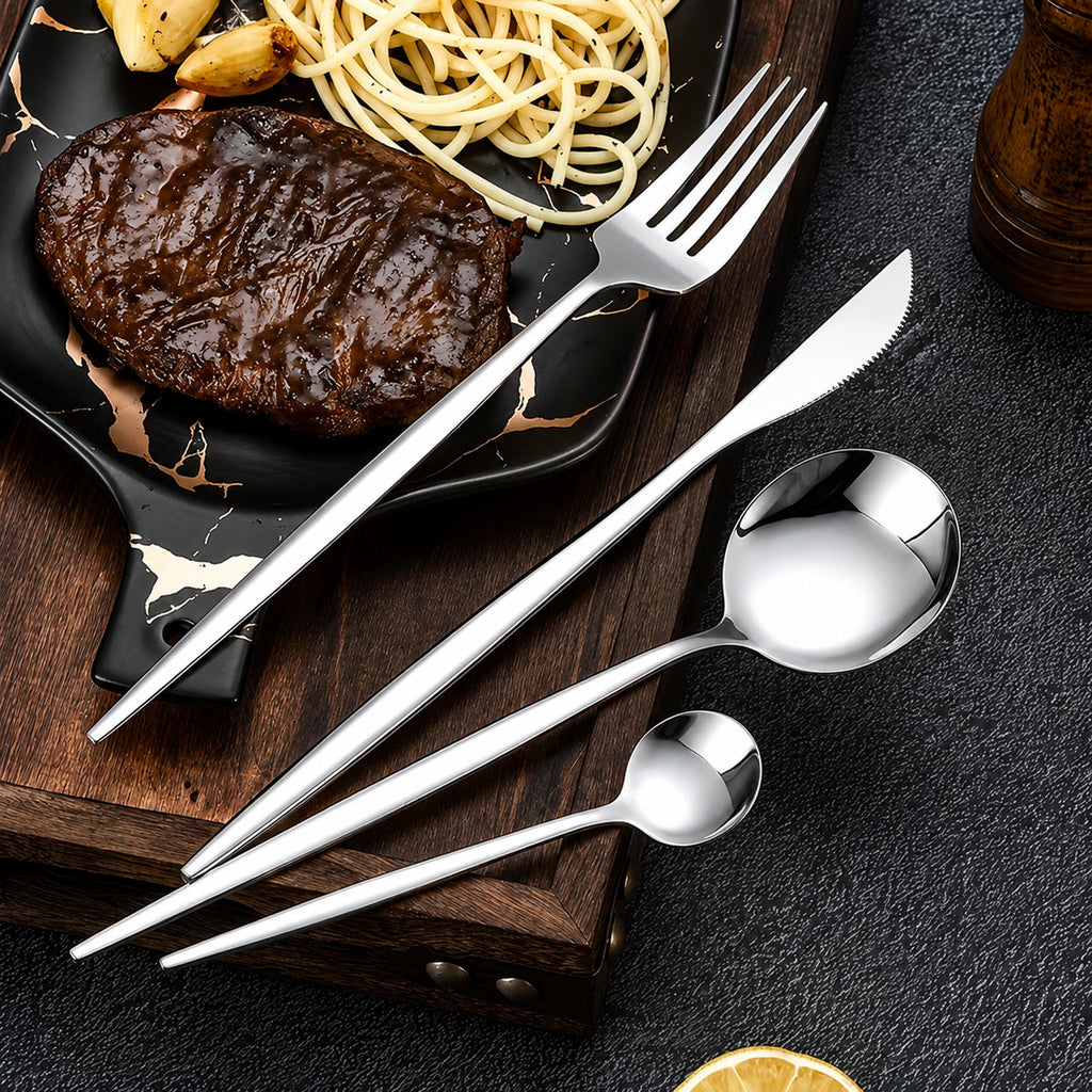 24-Piece Cutlery Set for 6 People with Glossy Finish and Box
