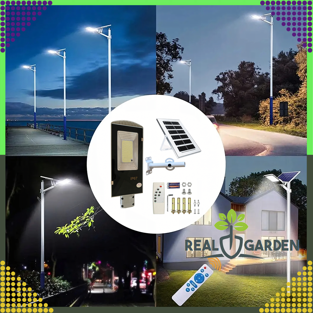 Garden Lantern Solar Pole Lamp Powerful 300W Panel 299 LEDs
