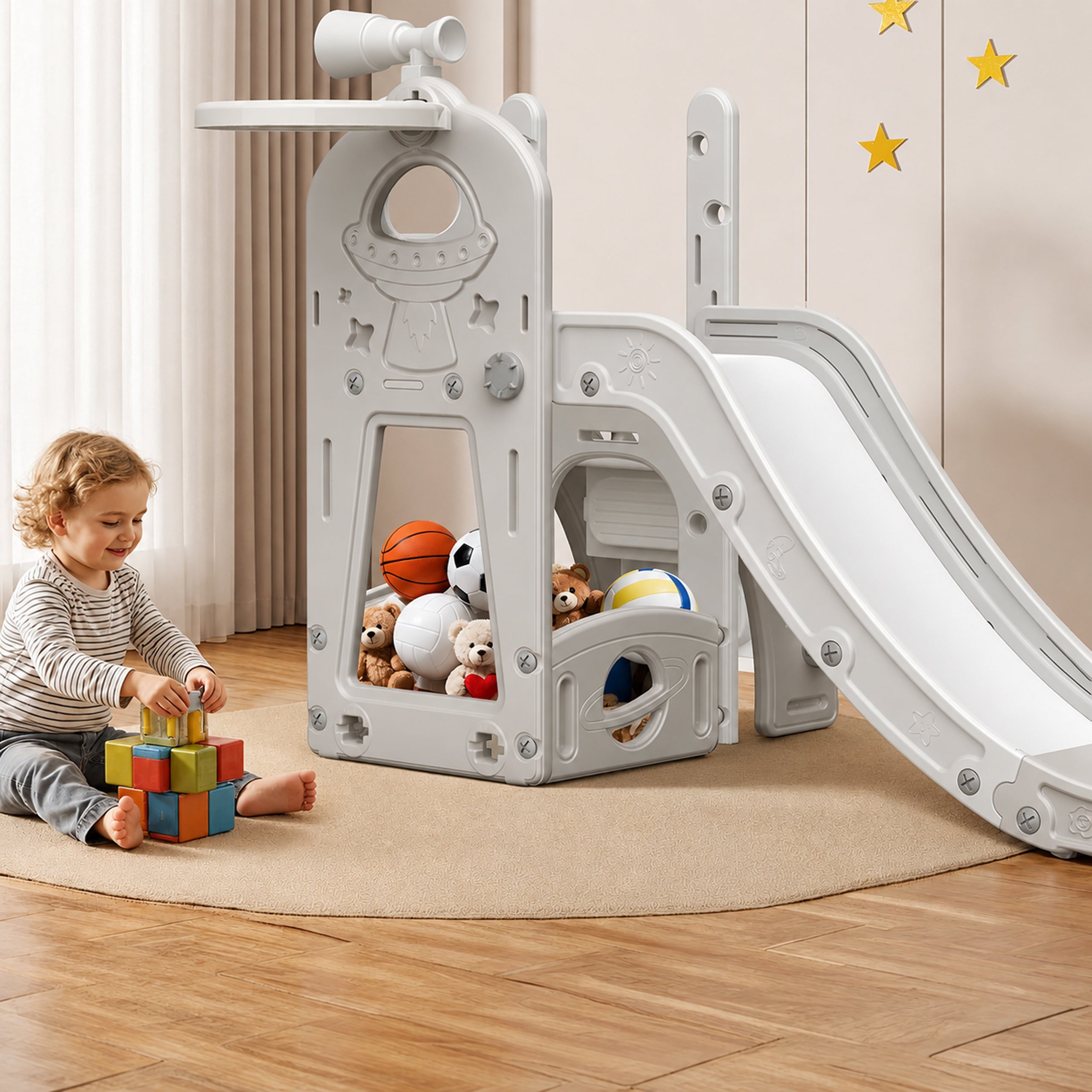 Free-Standing Children's Slide with Ladder for Home