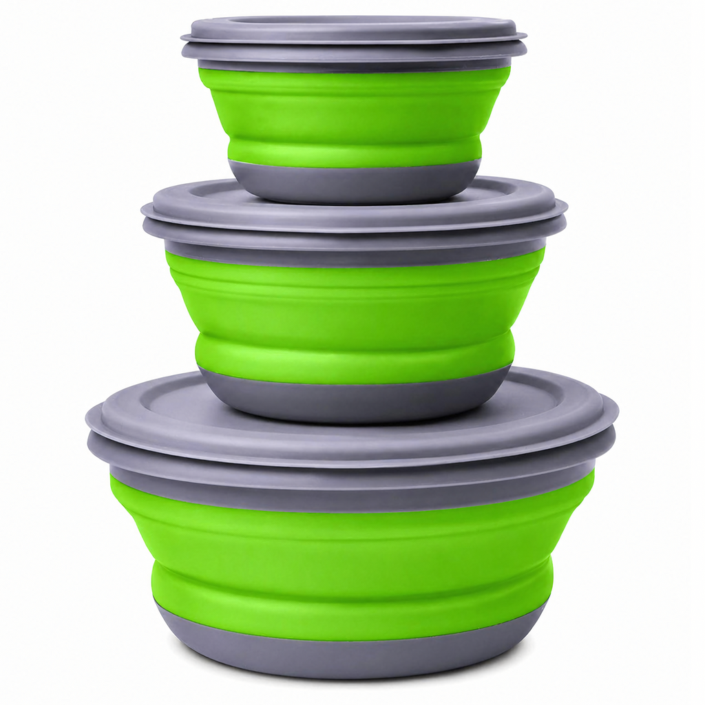 Set of 3 Collapsible Silicone Bowls Food Storage Containers for Travel 3 pcs