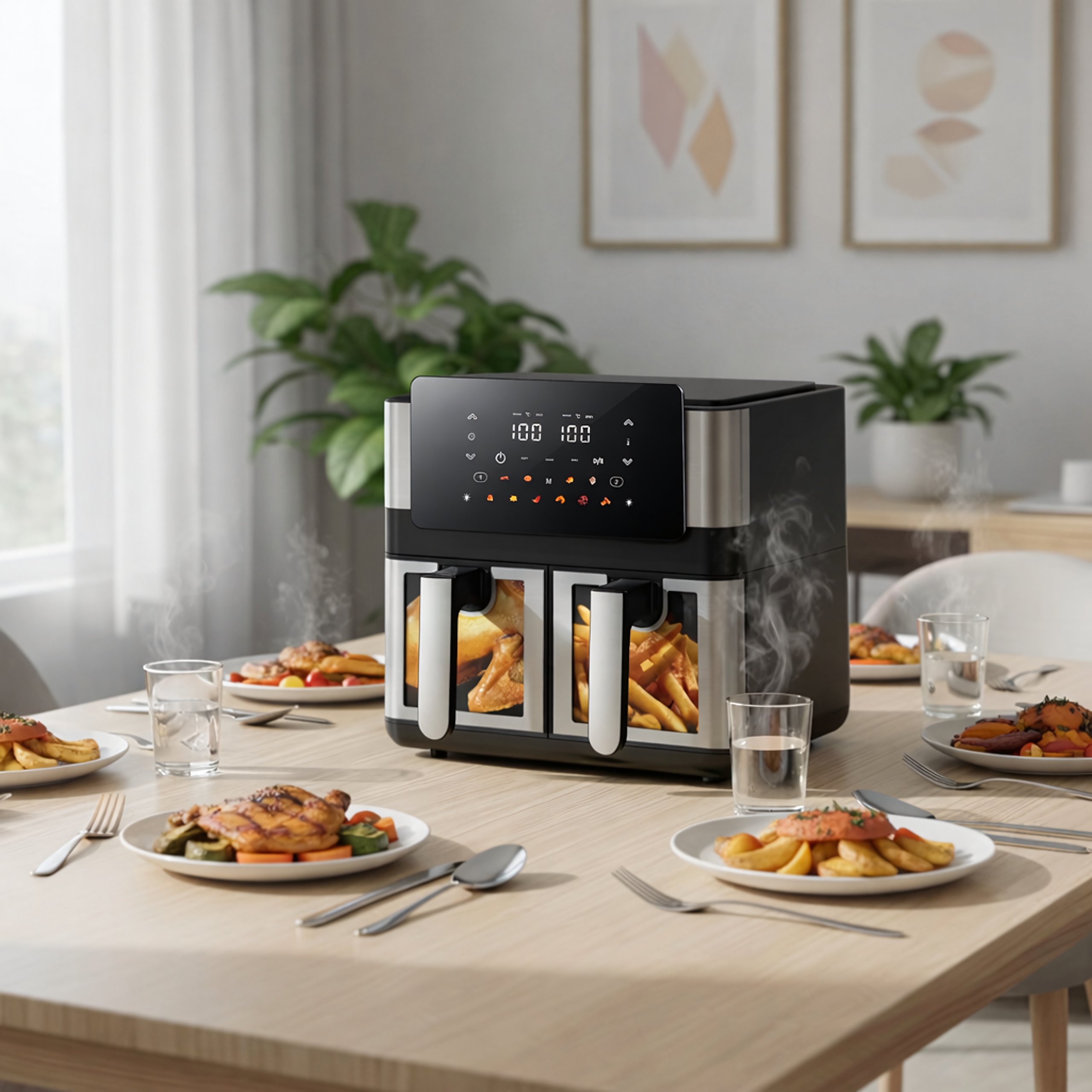30x Air Fryer 8L + 4L Dual Basket 2000W with 12 Programs