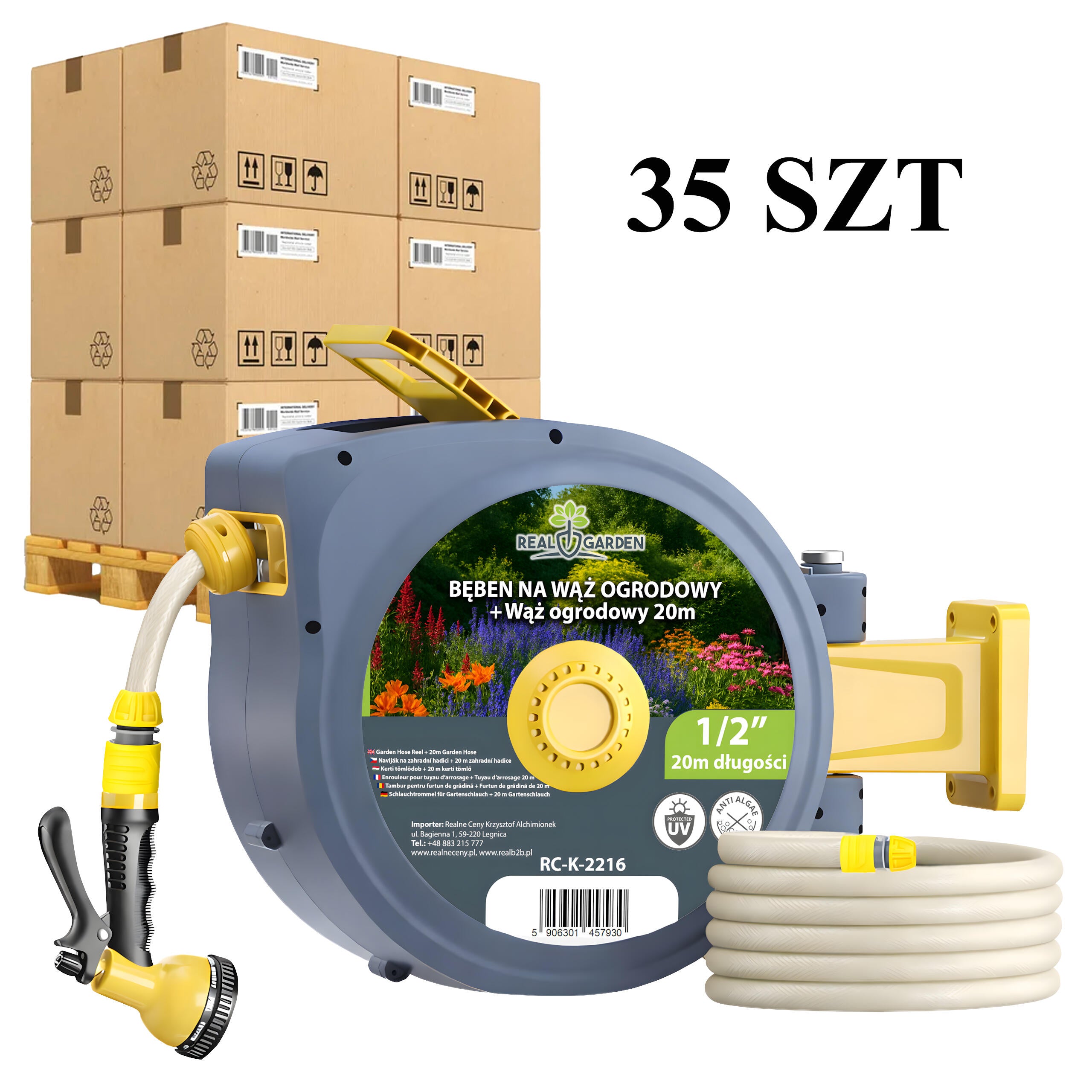35x automaatne seinale paigaldatav aiavoolikurull 1/2" 20m