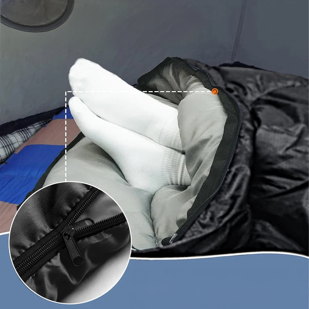 2-in-1 Mummy Sleeping Bag 210×75cm Warm Hooded Quilt Black 30 pcs