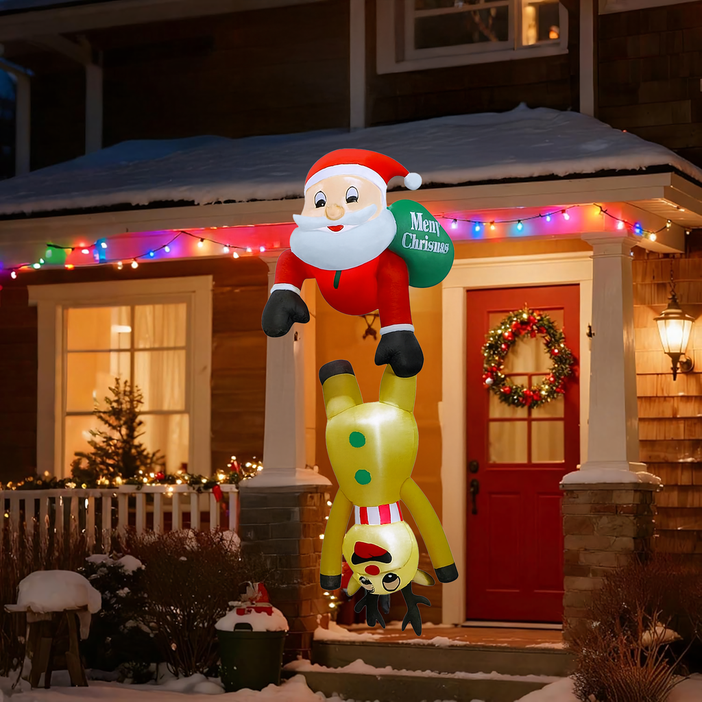 Täispuhutav jõuluvana põhjapõdraga 2.1m jõulukaunistus, LED-taustvalgustus