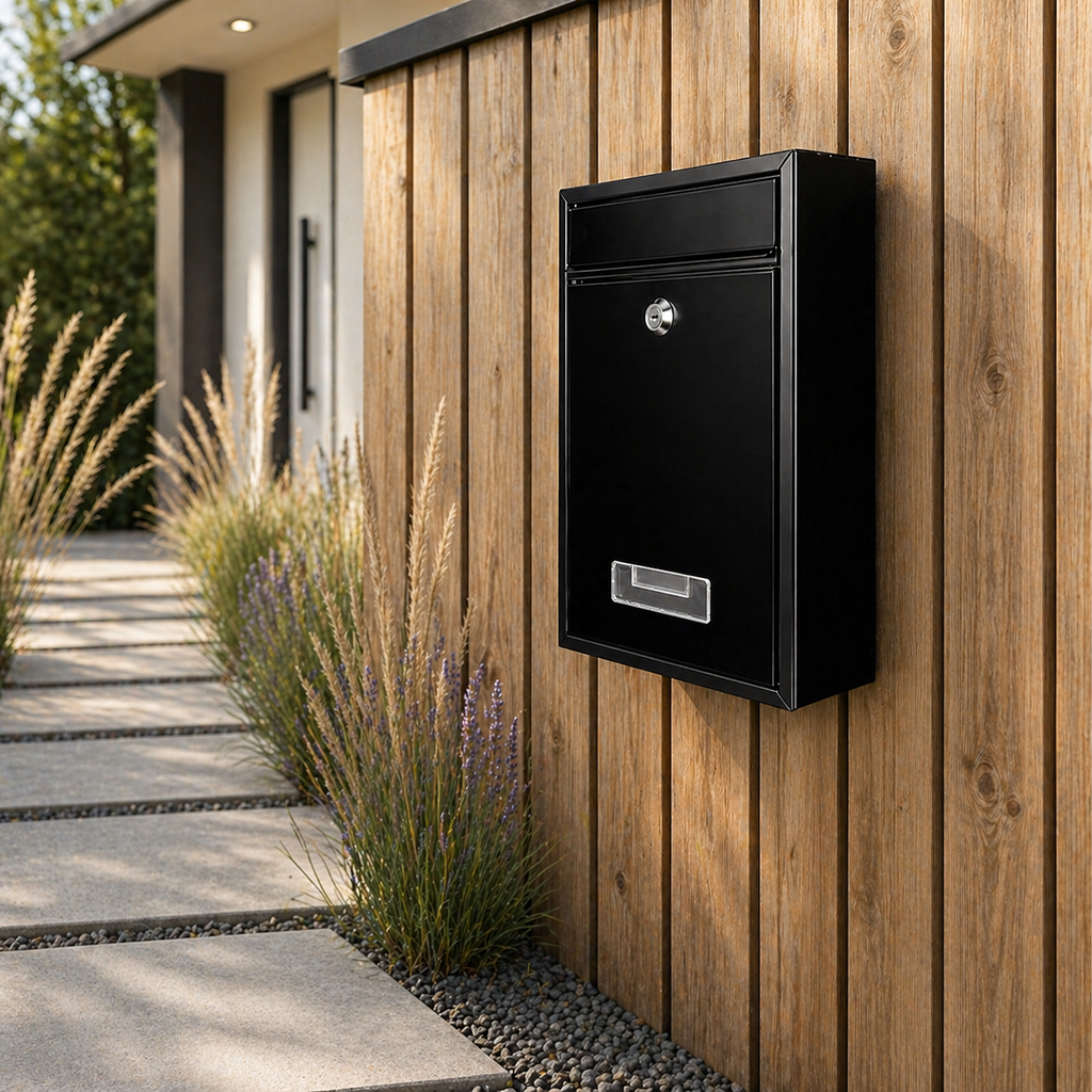 Black Steel Mailbox with Key Lock and Window