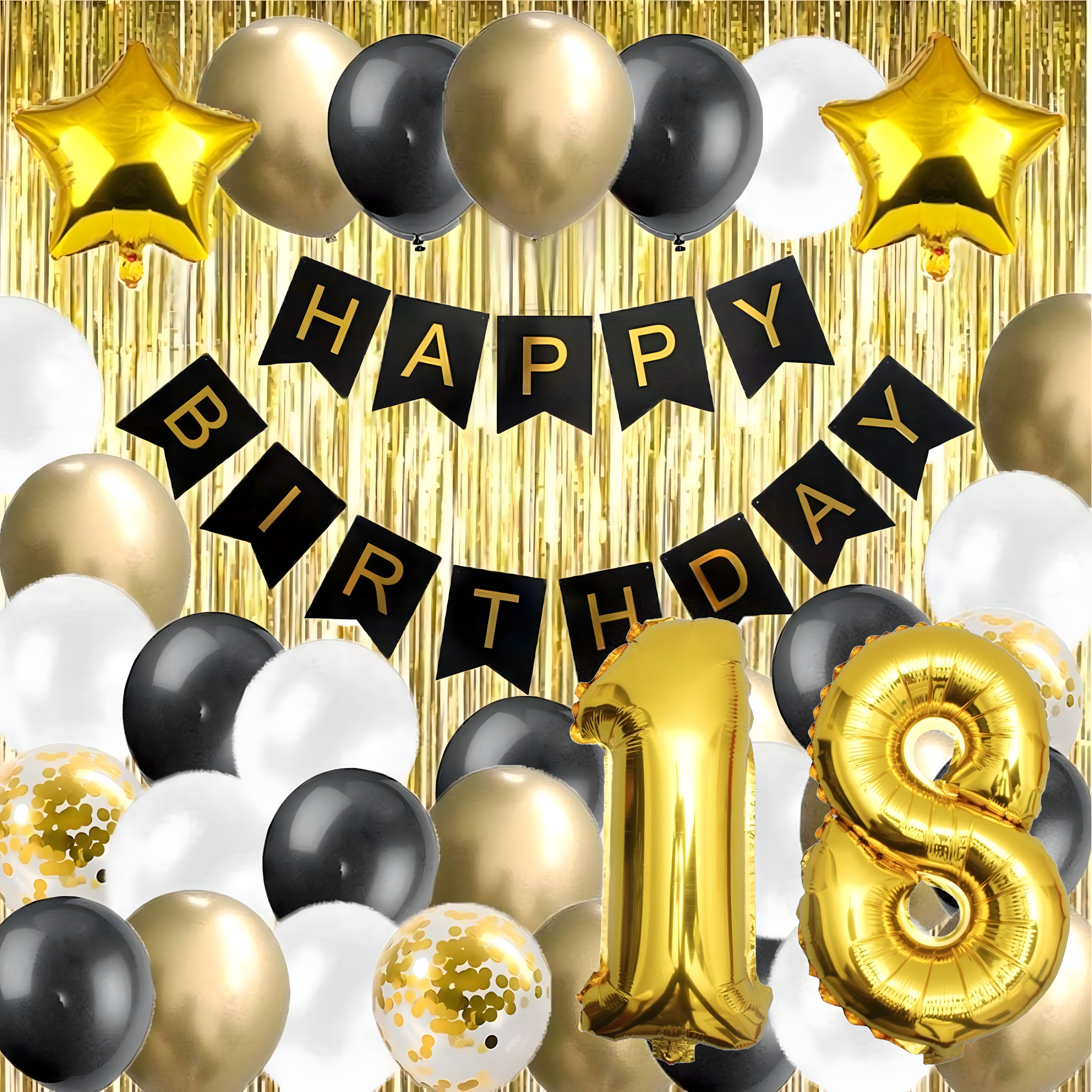 Õhupallikomplekt Kaunistus Õhupallid 18. Sünnipäevaks Kardinasein Black Kuld