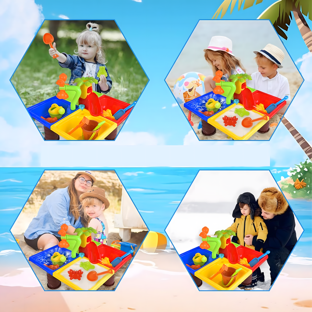 Laualiivakast liivaga mängimiseks rannas, kastmiskann ja reha