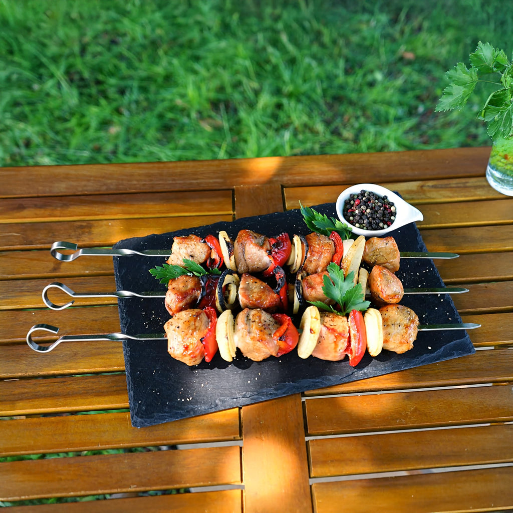 6x 6 Steel Skewers for Barbecue with Stand and Bag Set