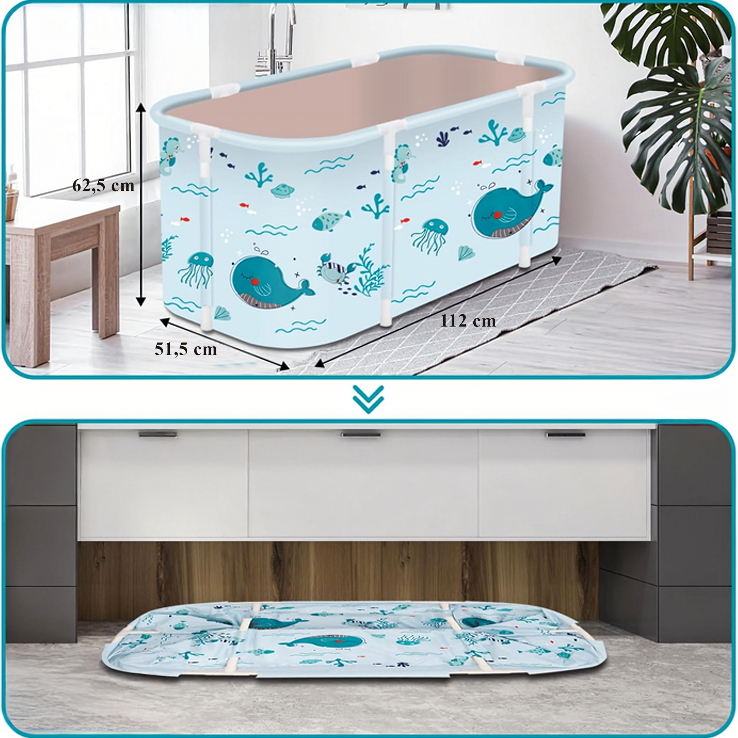 80x Foldable Portable Home Bathtub for Bathing and Swimming, Cushion Frame