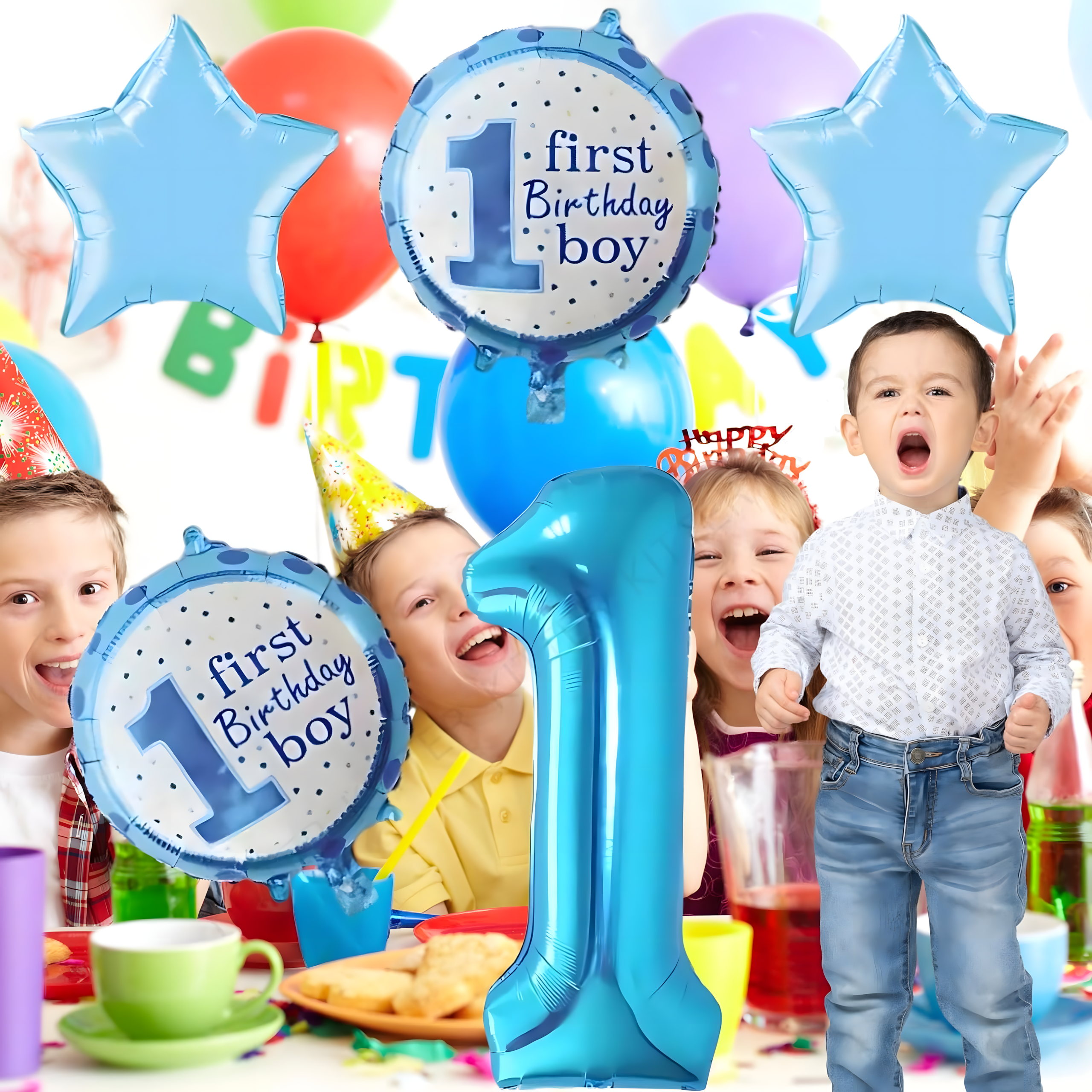 Õhupallid 1. sünnipäevaks üheaastasele poisile, 5-tk tähtede komplekt