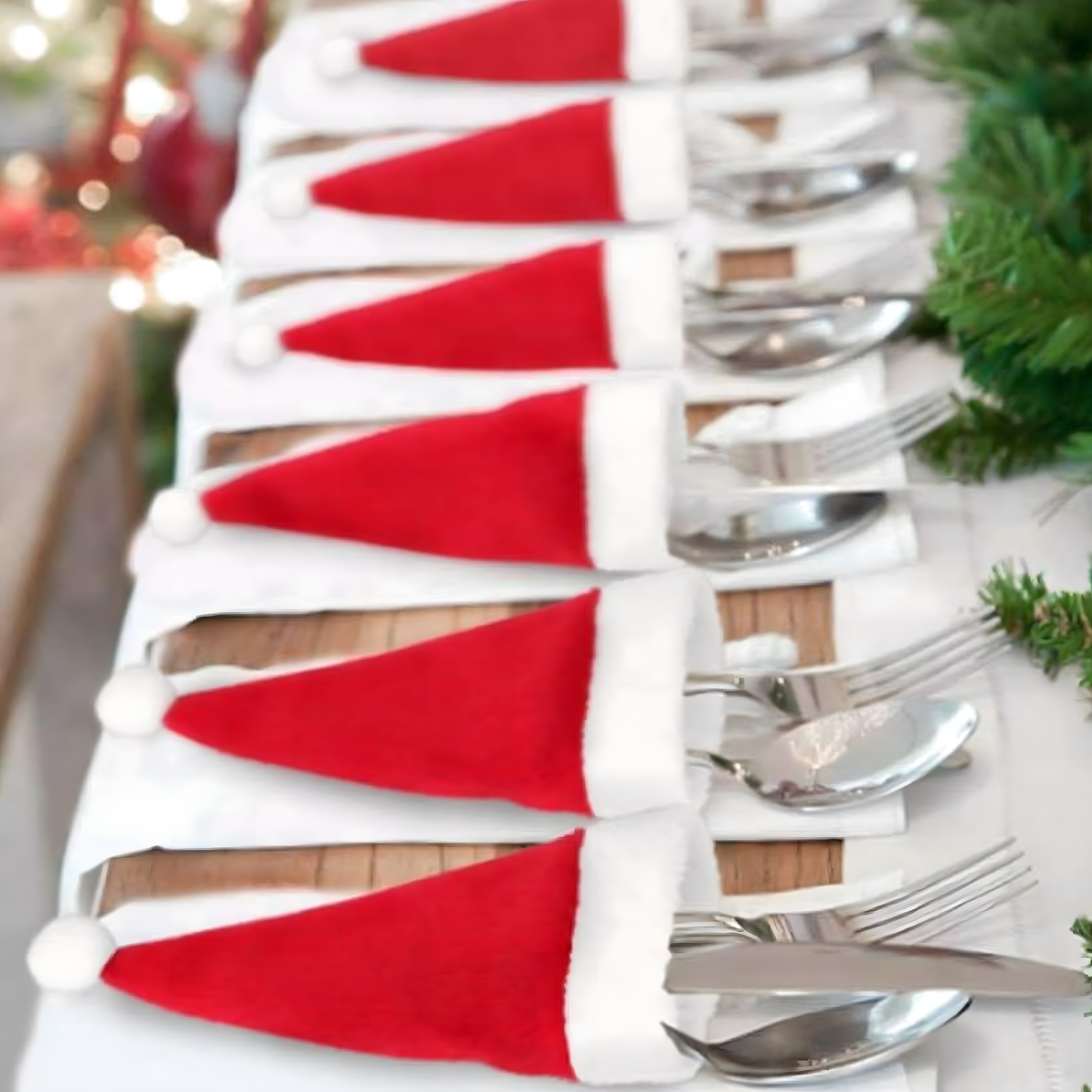 12x Jõuluteemalised söögiriistade kotid, jõulukate, jõuluvana müts