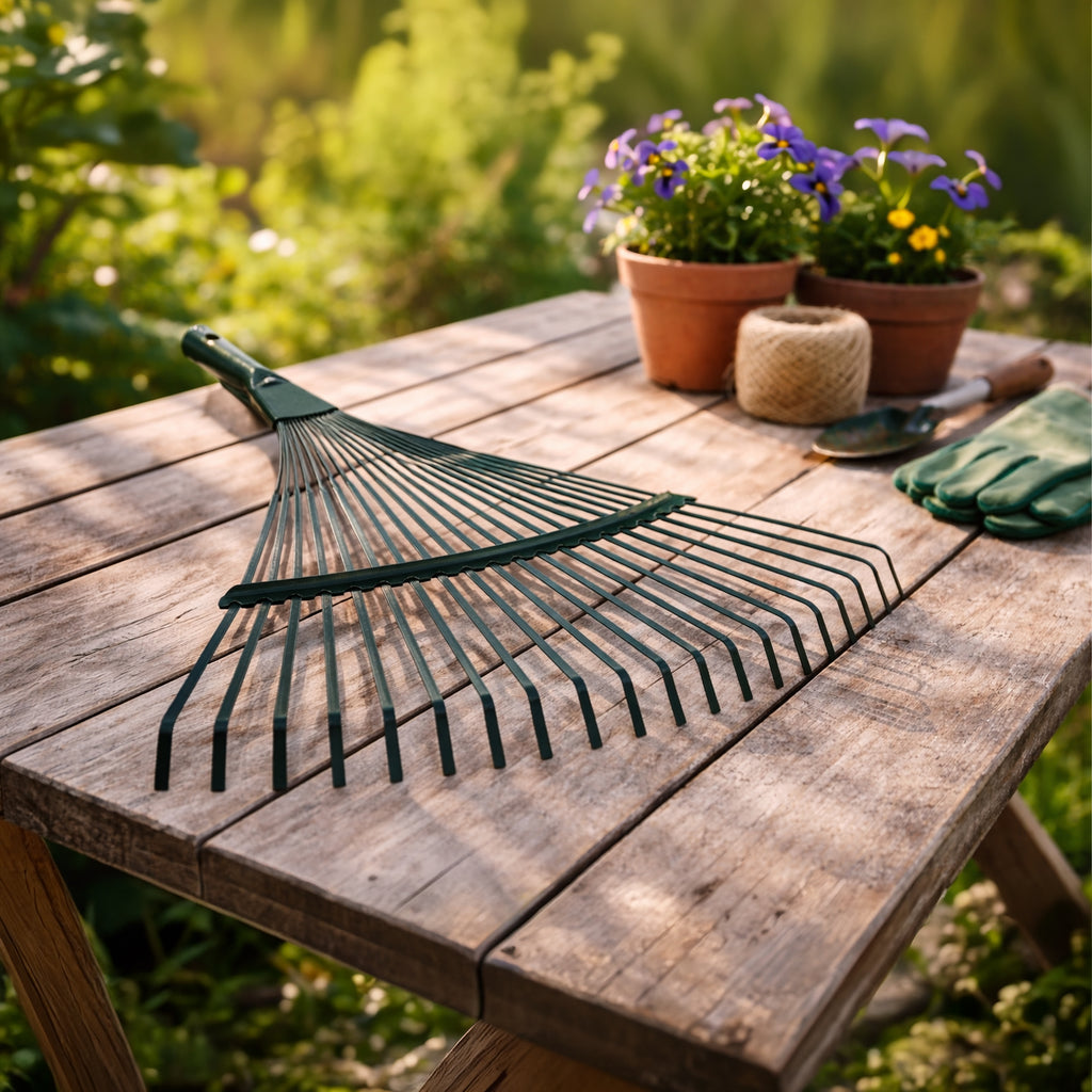 Garden Fan Leaf Rake 42cm with 120cm Wooden Handle