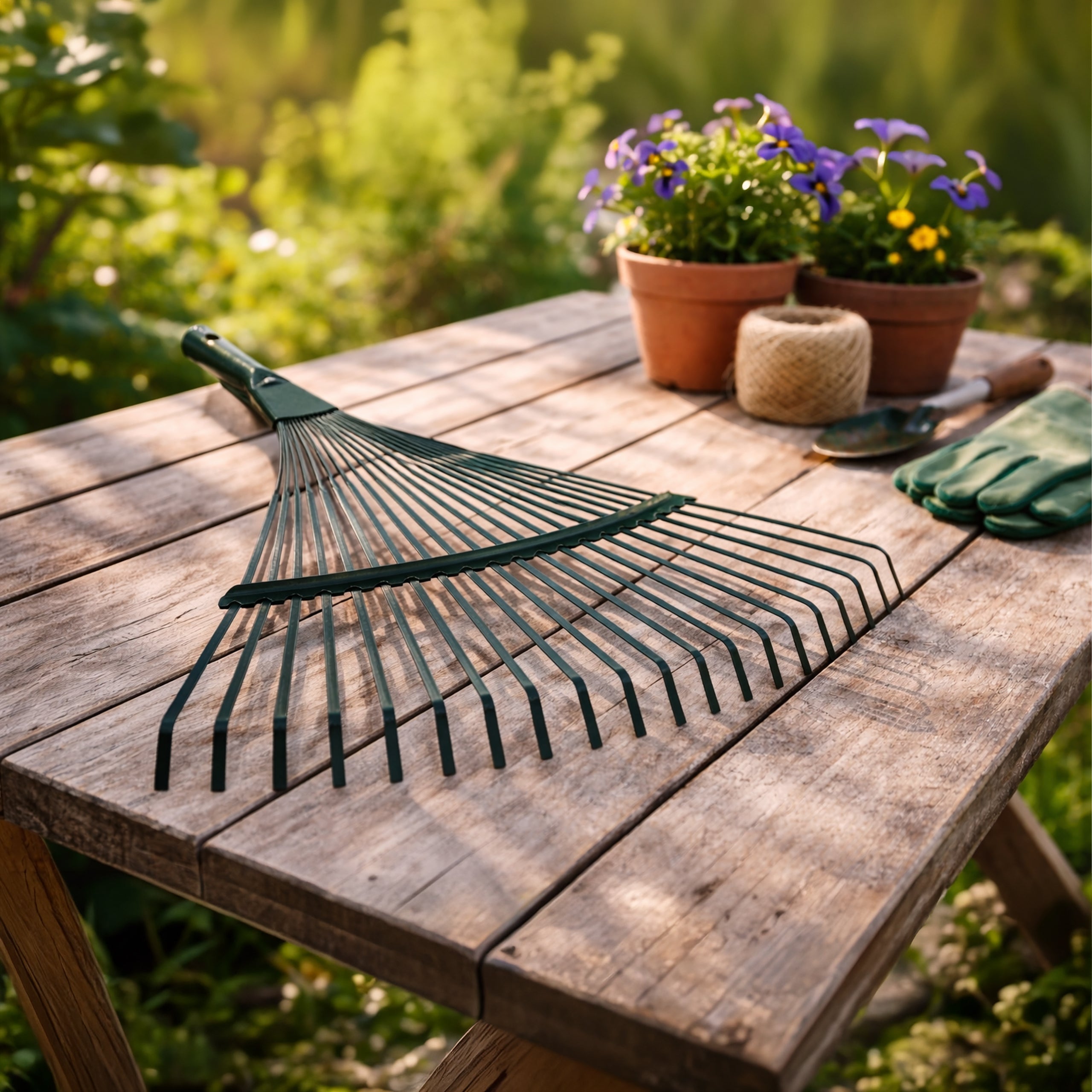 Garden Fan Leaf Rake 42cm with 120cm Wooden Handle