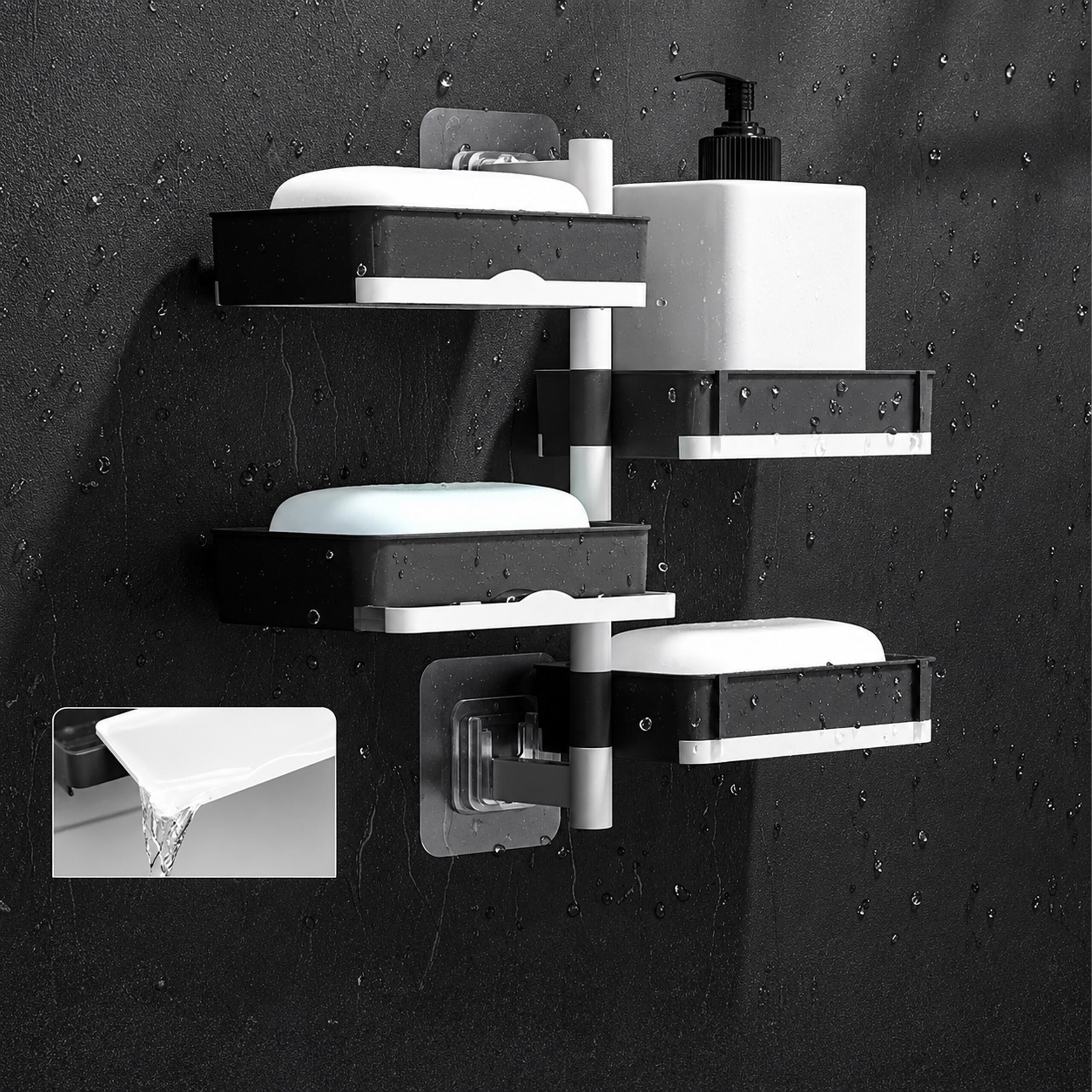 4-Tier Rotating Bathroom Soap Dish Shelf with Drain
