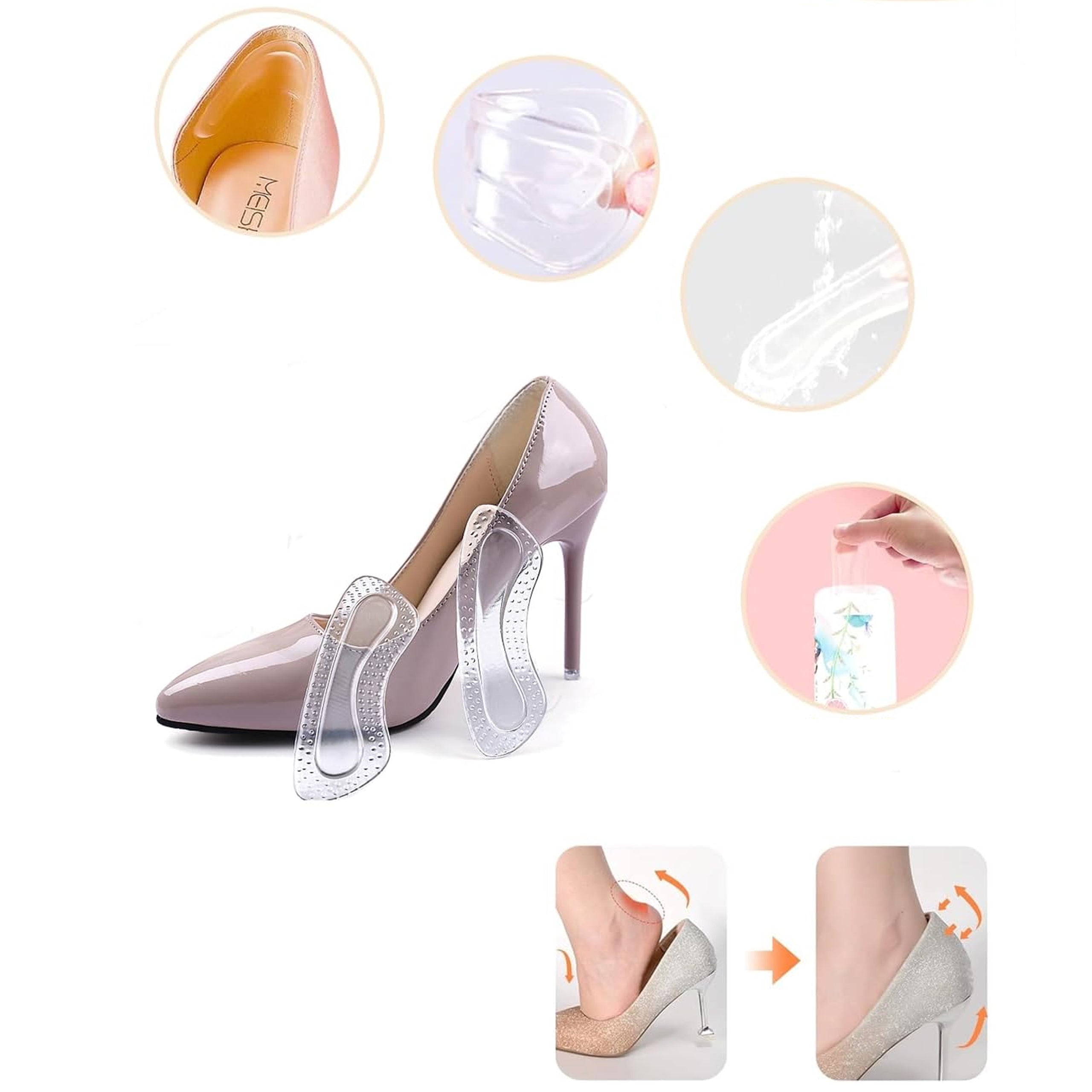 Gel Heel Pads with Massage Studs Adhesive Insoles 2 pcs (1 pair)