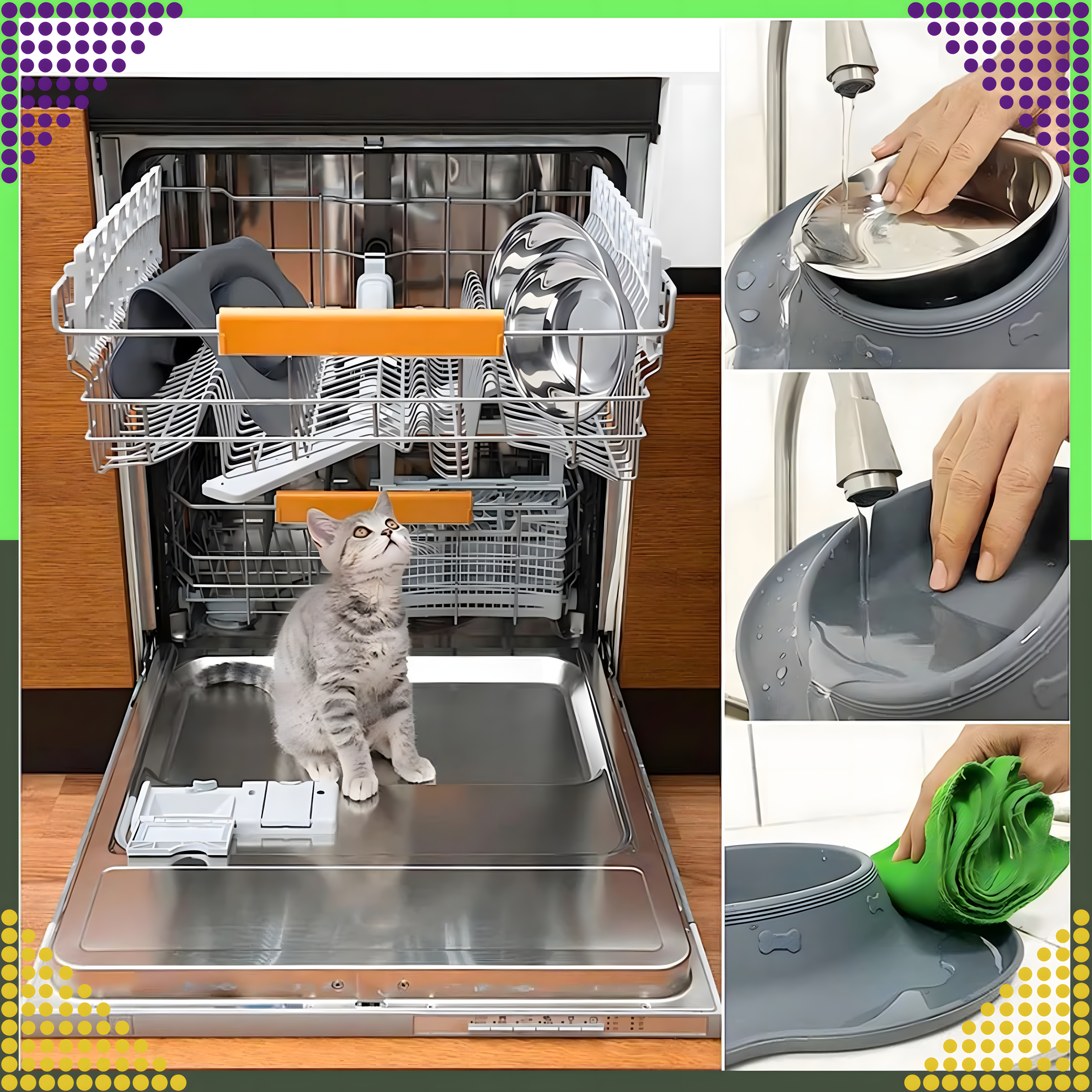 Kahe kausiga koera ja kassi metallist libisemisvastane kauss, 2 kaussi + alus