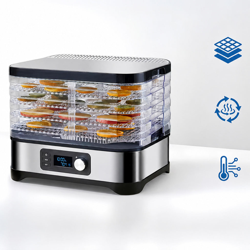 Food Dehydrator for Mushrooms, Vegetables, and Fruits with Timer and 5 Shelves LCD