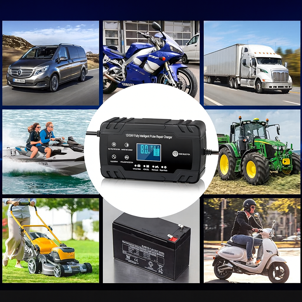 Võimas intelligentne alaldi akulaadija 12V 24V 4A 8A krokodillklemmidega