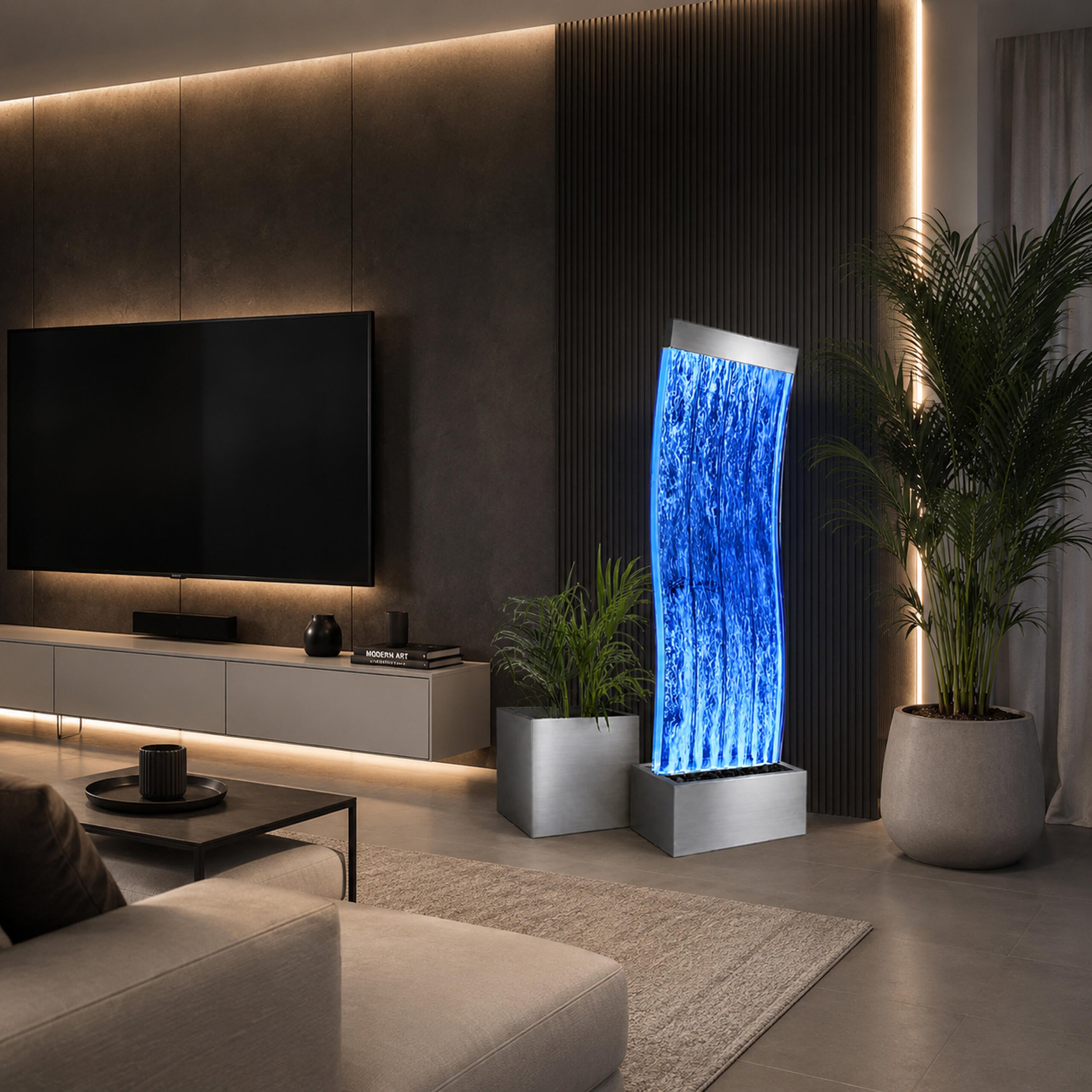 Freestanding Bubble Water Wall Fountain with LED Colors 183x50x28cm