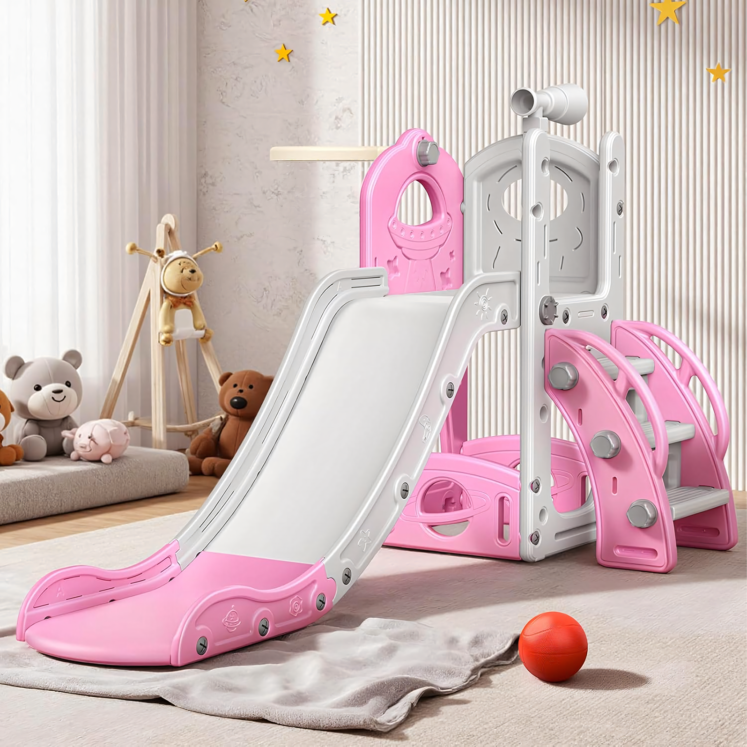Freestanding Children's Slide with Ladder for Home