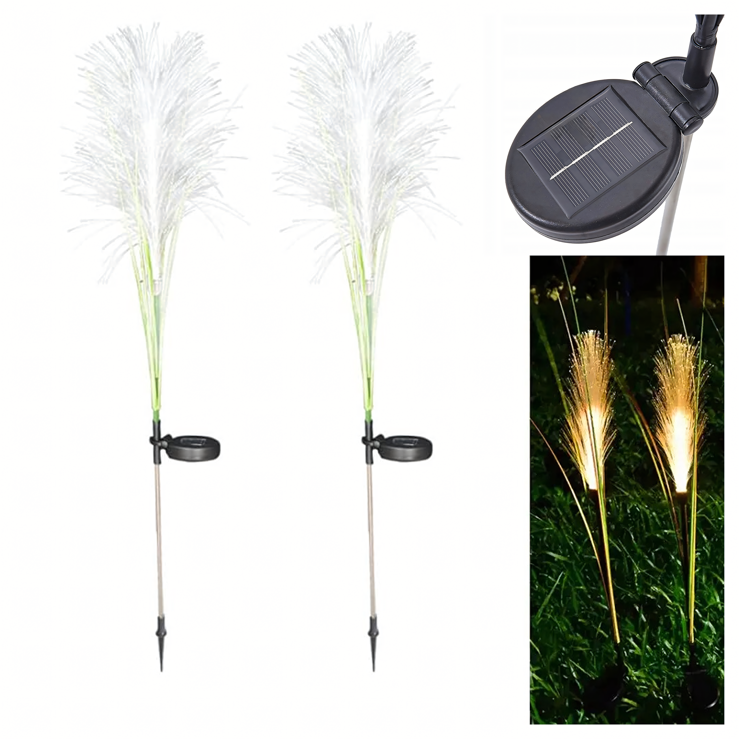 2x päikesepatareiga aiavalgusti dekoratiivse kõrrelise piigiga ja LED-paneeliga 85cm