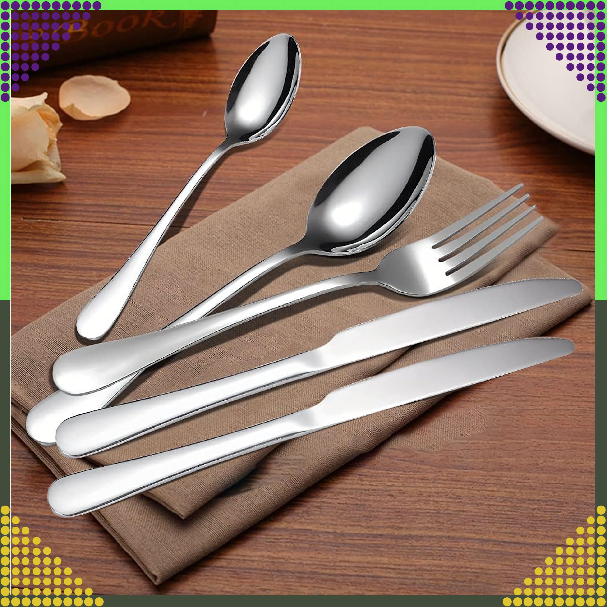 Cutlery Set Stainless Steel Silver 5 pcs for Camping Grill Survival