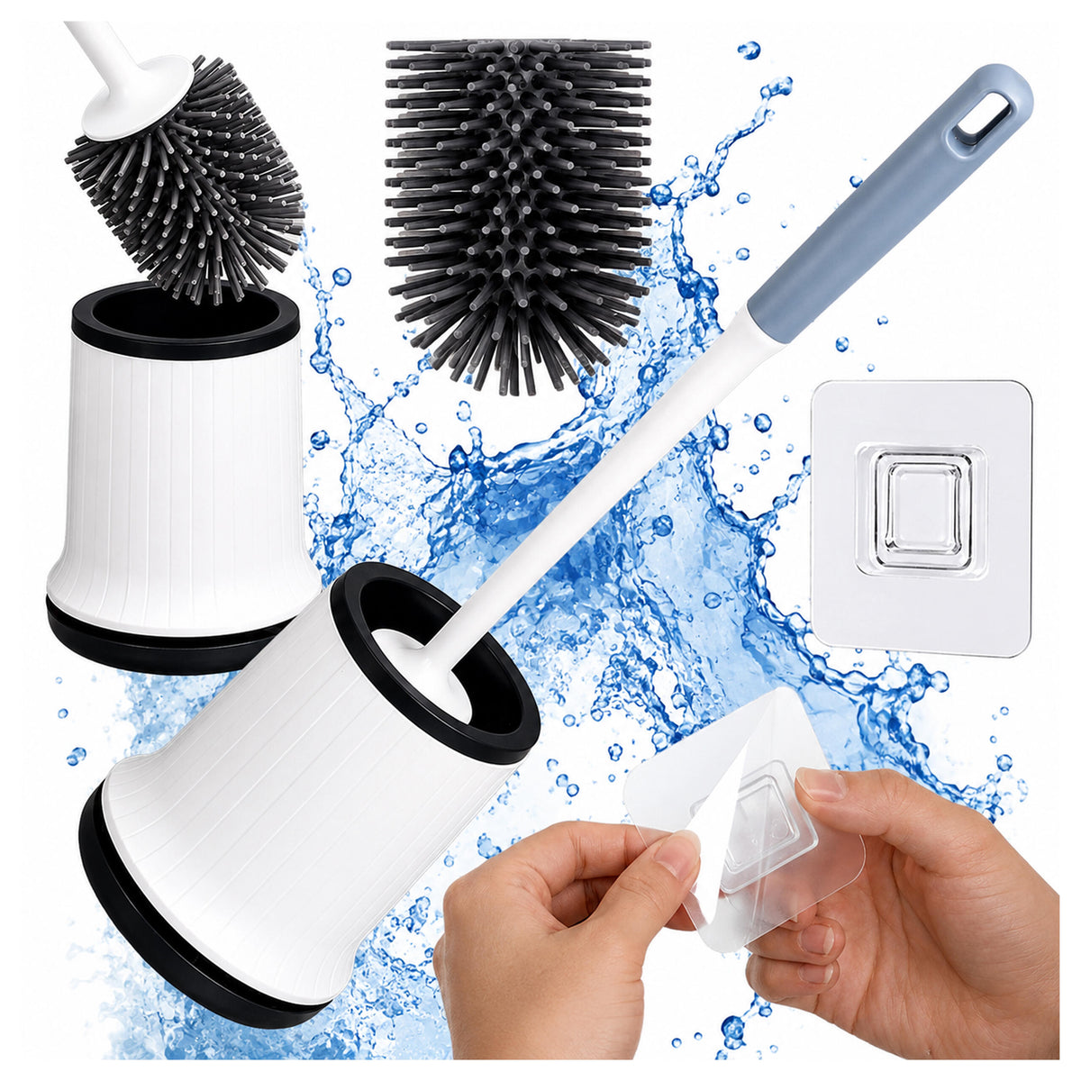 White Silicone Toilet Brush with Holder and Wall Mount