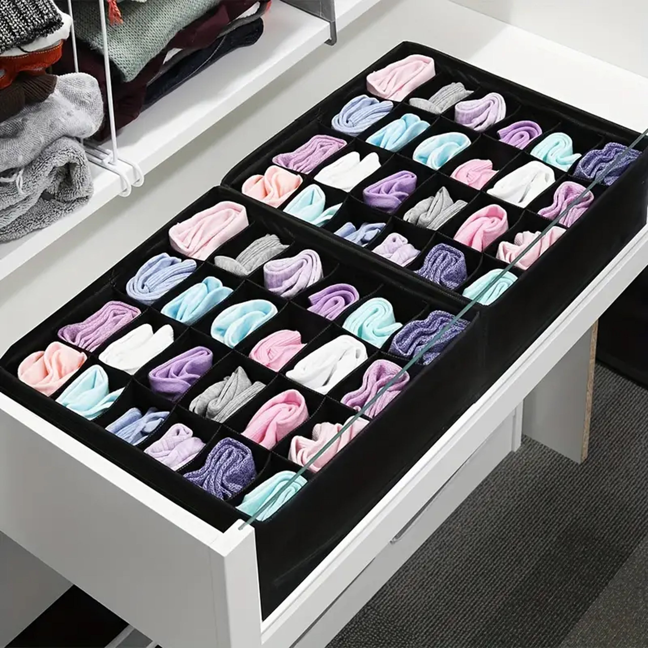 Underwear Organizer for Socks Drawer Insert with 24 Compartments
