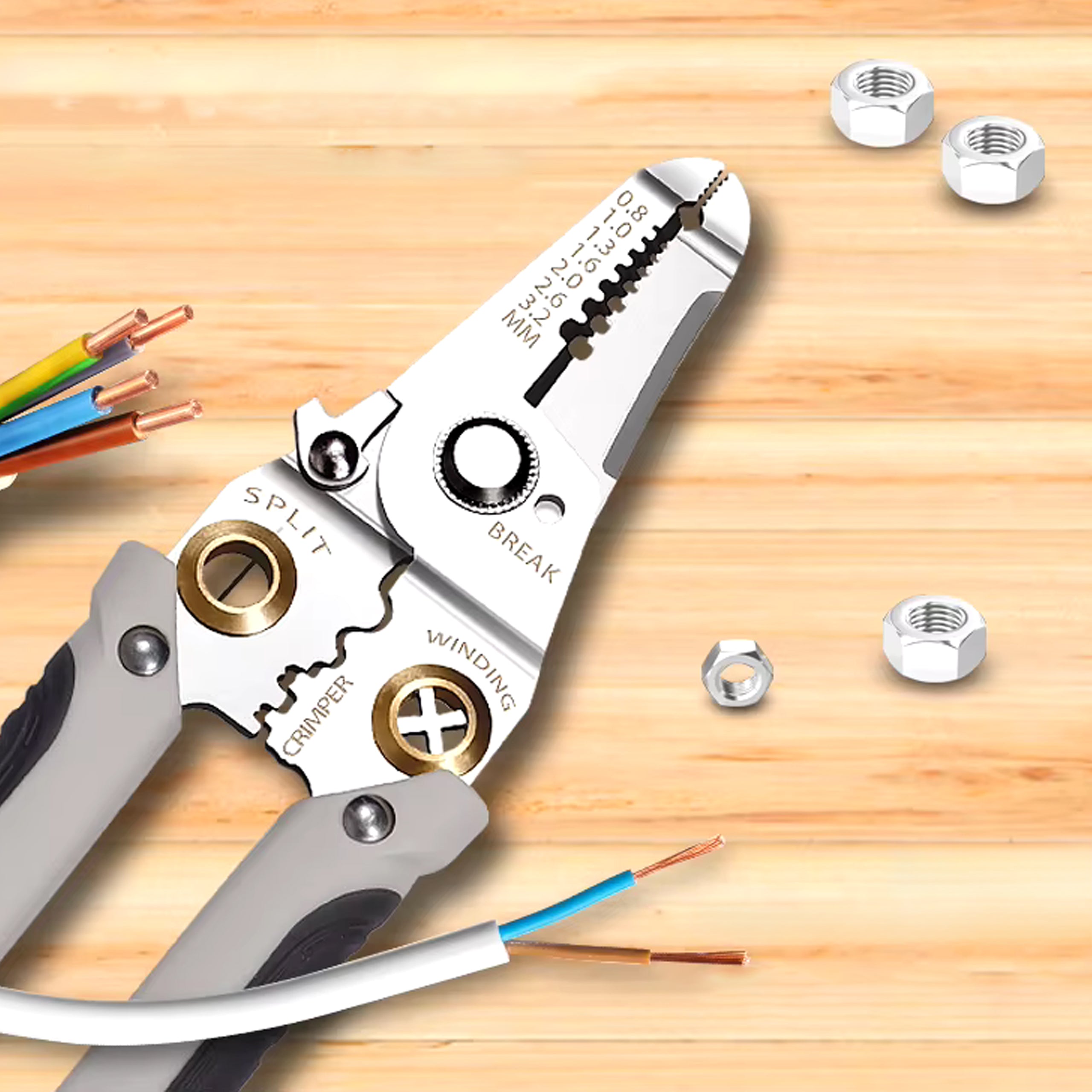7-in-1 Cable Insulation Stripping and Connector Crimping Pliers 0.8-3.2 mm