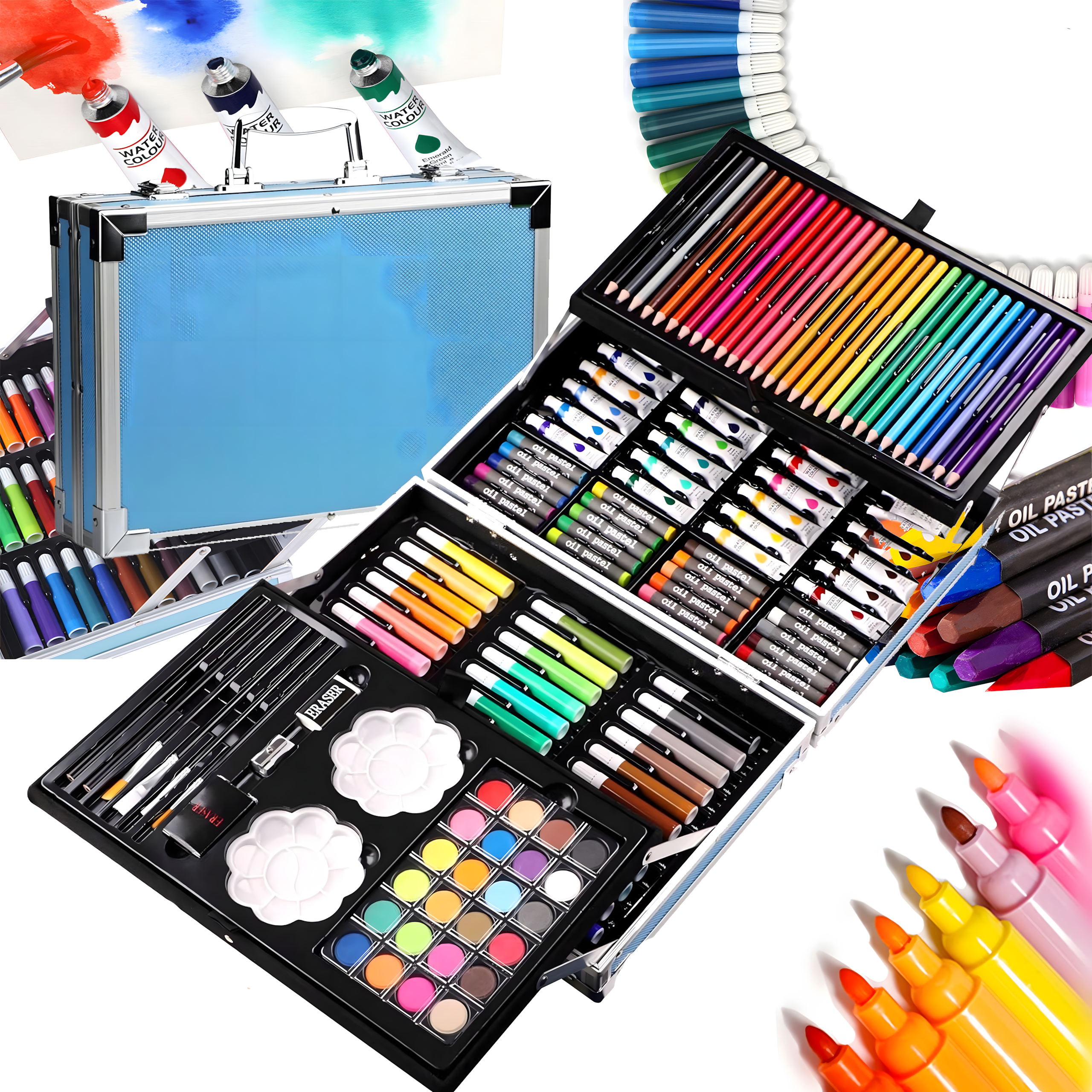 Lastele mõeldud maalimiskomplekt kunstiliste plastkriitidega 145 tk kohver