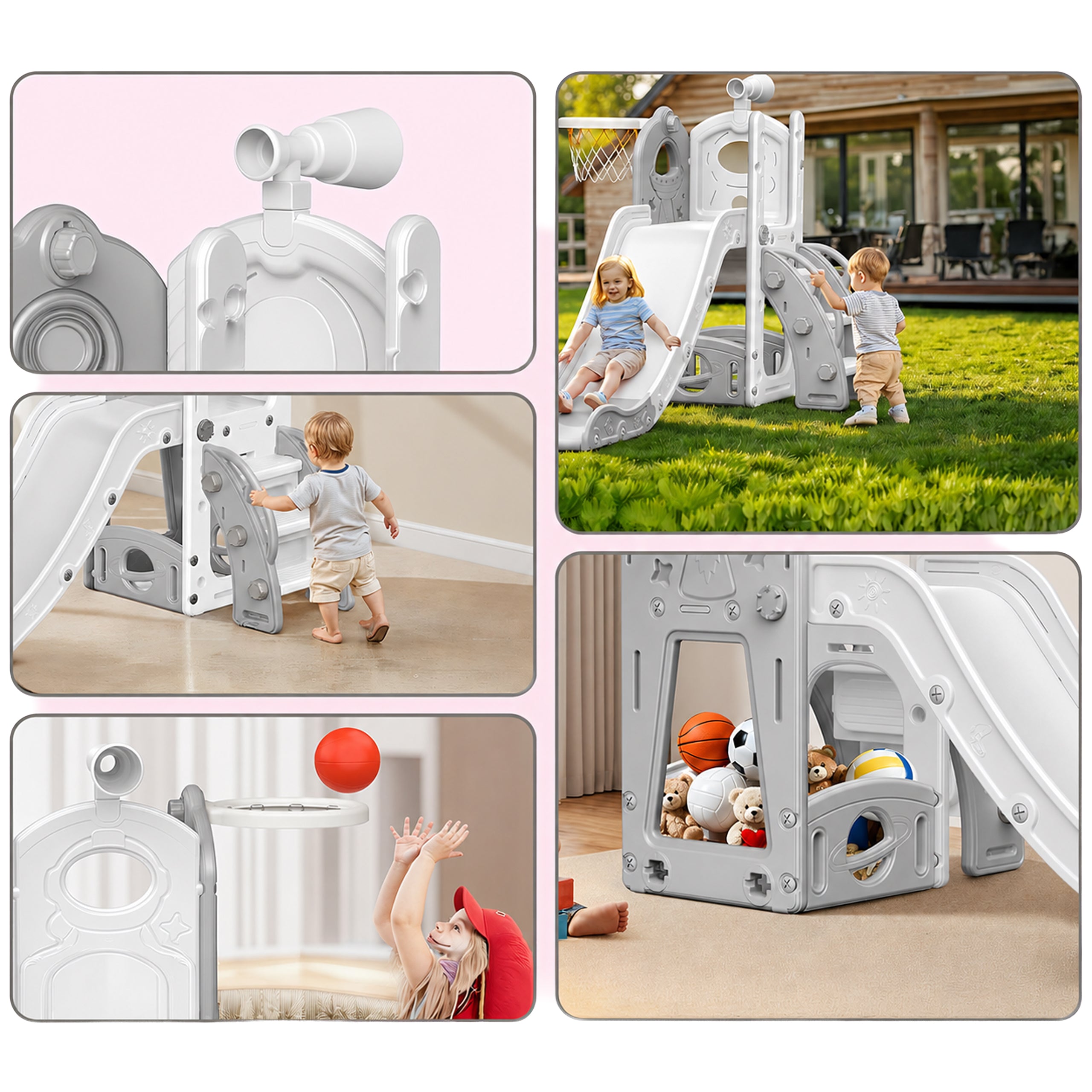 Free-Standing Children's Slide with Ladder for Home