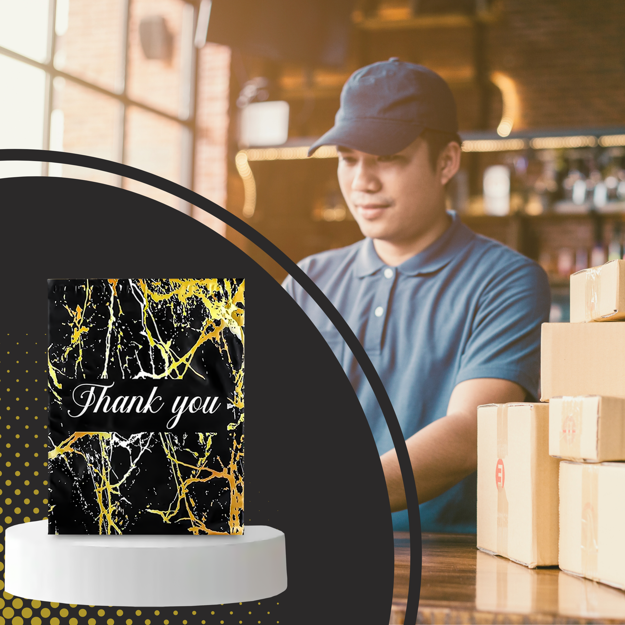 TUGEVAD KULLERIPAKID 255X370 KULDNE MARMOR AITÄH 50 TK.