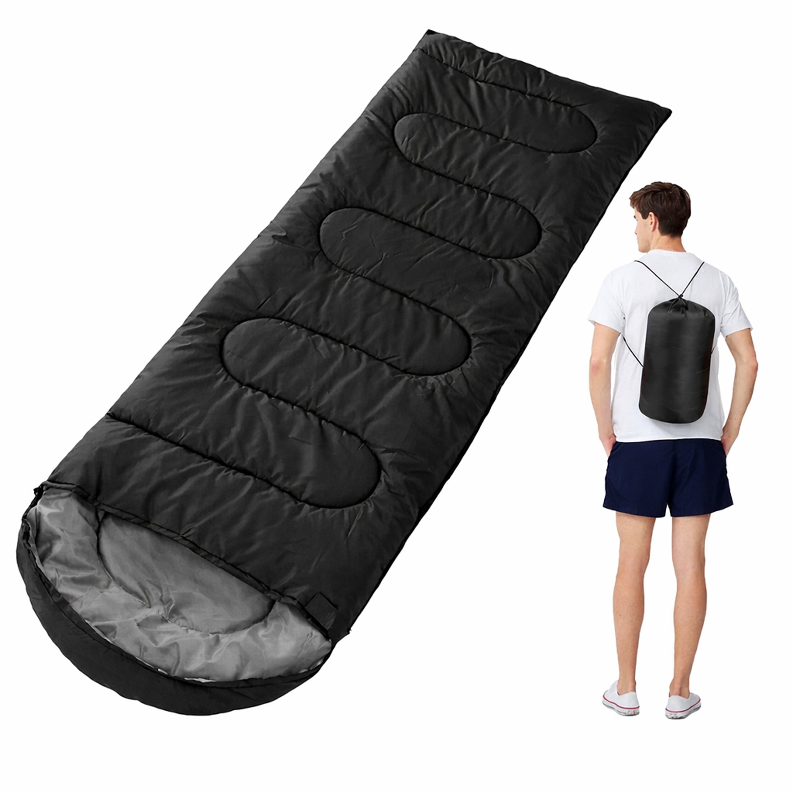 180x Mummi magamiskott 2-in-1 210×75cm soe kapuutsiga tekk Black