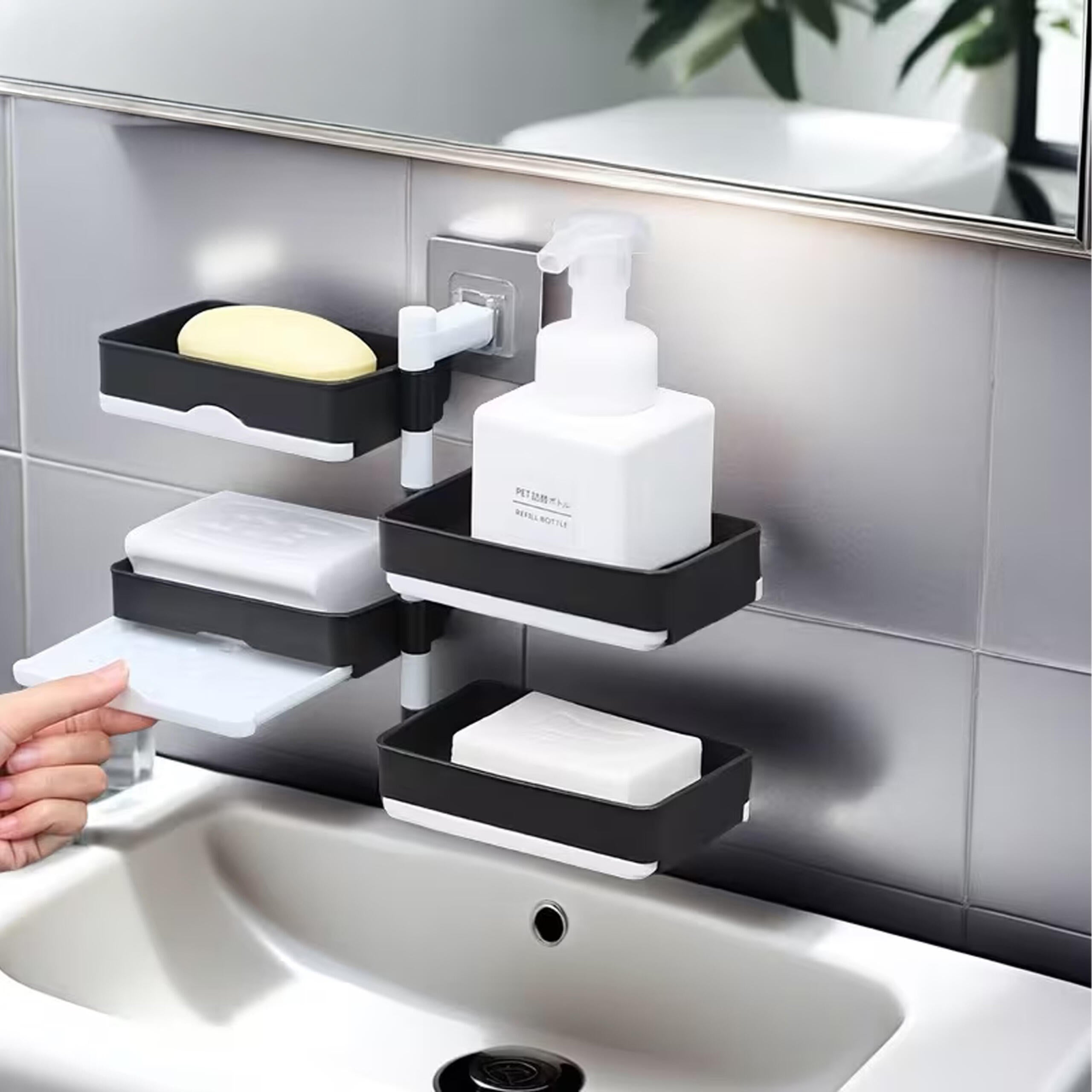 4-Tier Rotating Bathroom Soap Dish Shelf with Drain