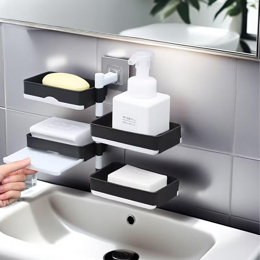 432x Bathroom Soap Dish 4-Tier Rotating Shelf with Drain