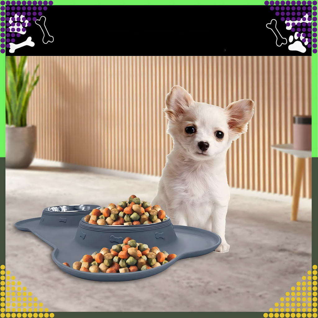 Kahe kausiga koera ja kassi metallist libisemisvastane kauss, 2 kaussi + alus