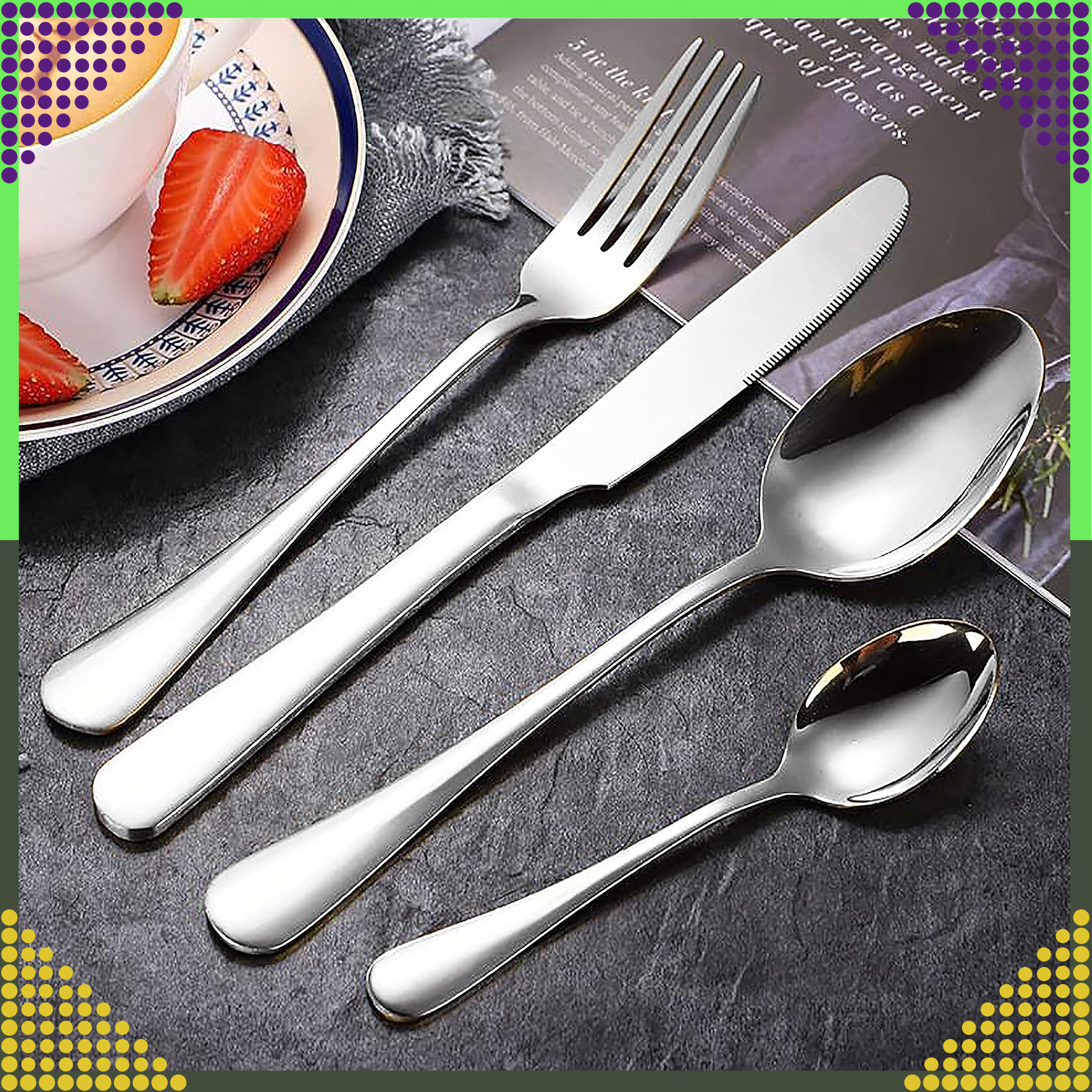 Cutlery Set Stainless Steel Silver 5 pcs for Camping Grill Survival