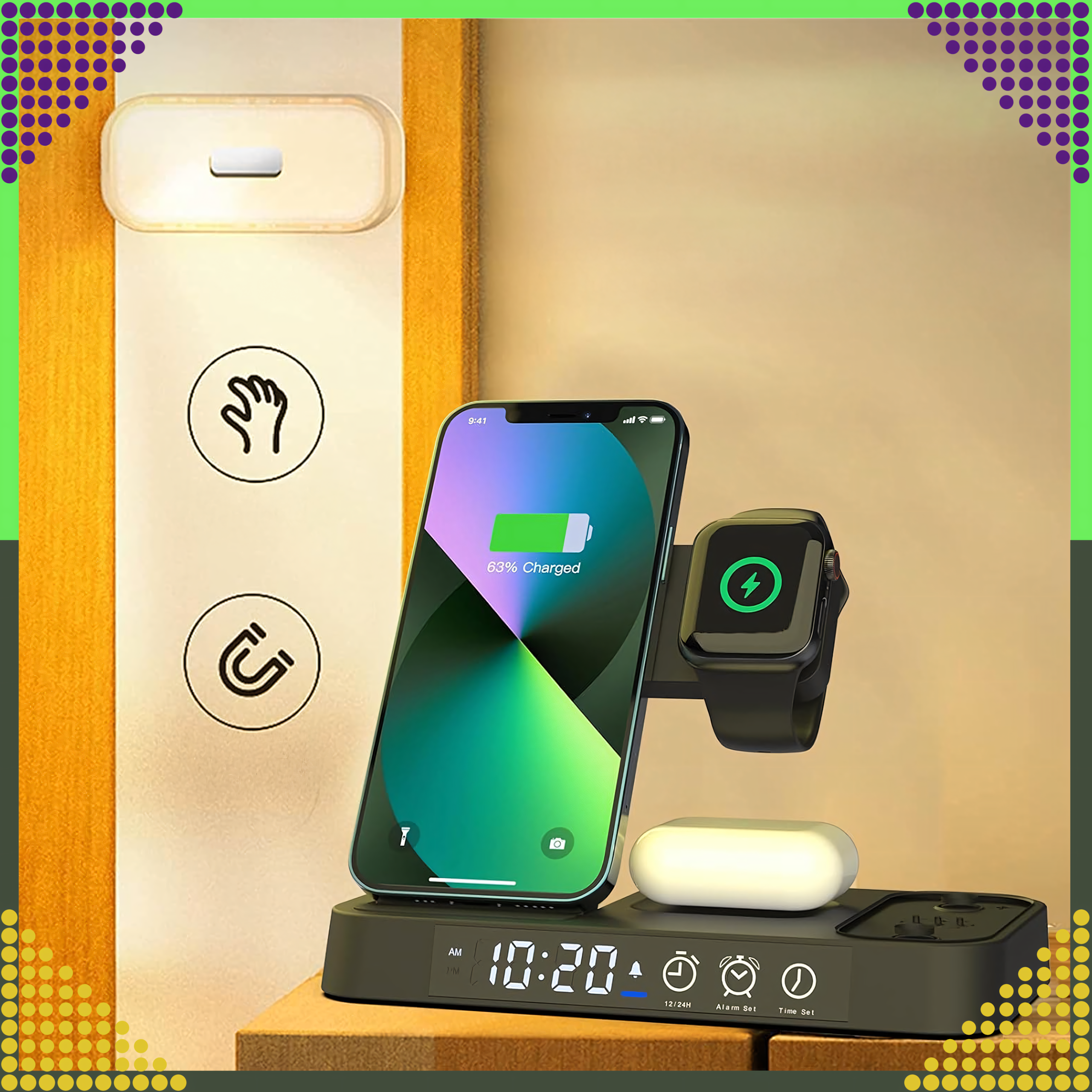 Induktsioonlaadija Juhtmevaba Induktsioonjaam 15W Öölamp 4in1 QI