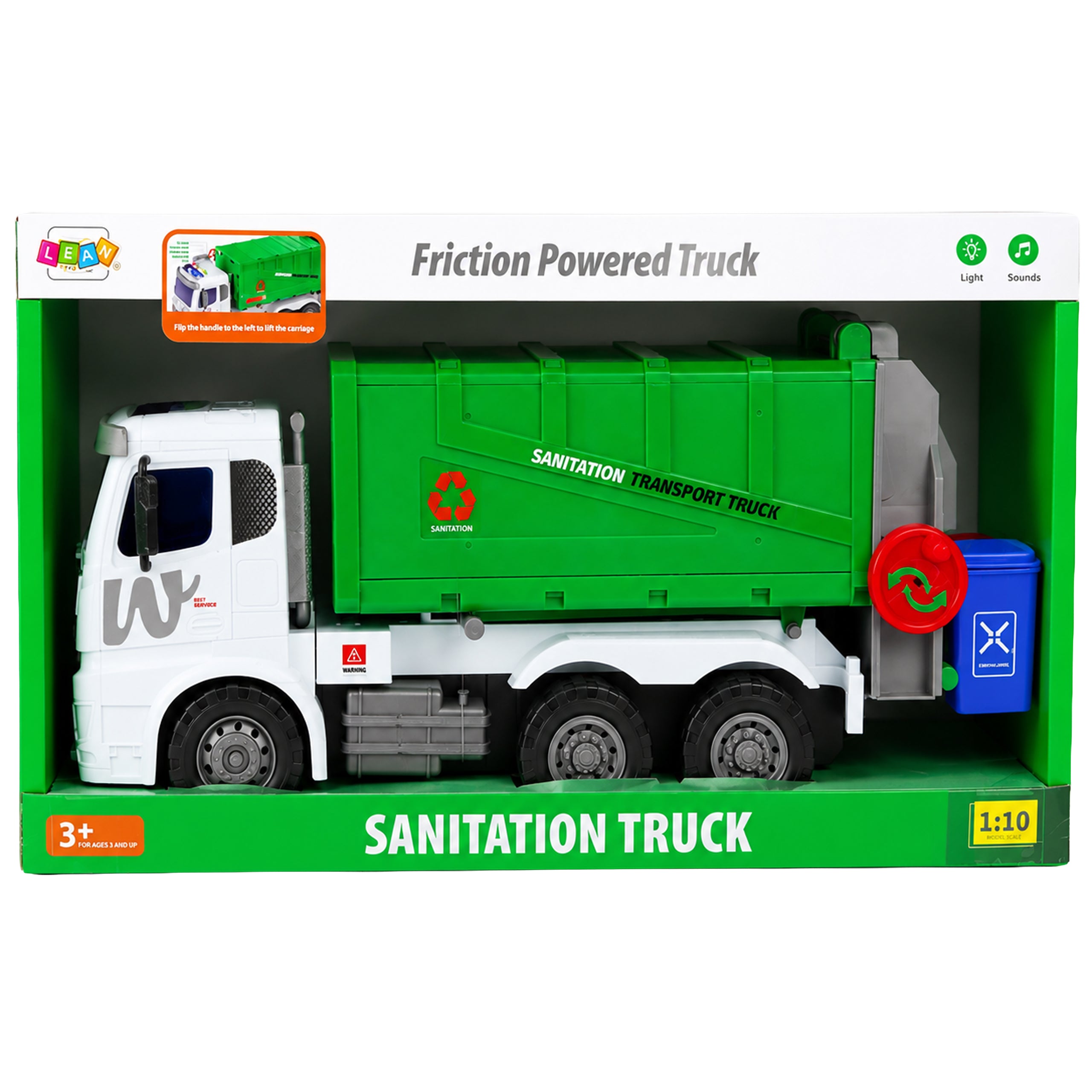 36x Giant Garbage Truck Toy 1:10 Scale with Lights, Sounds, and Lifting Function