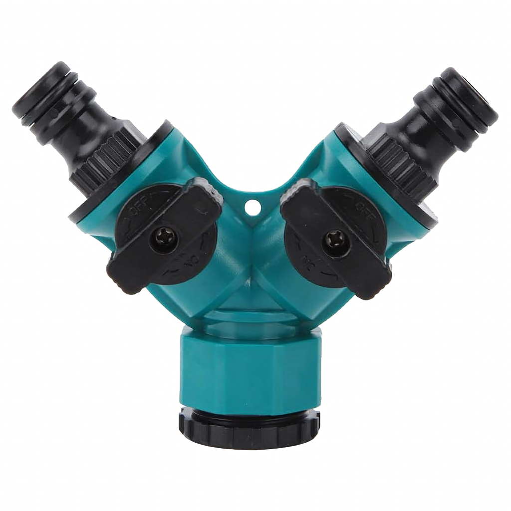 2-Way Garden Hose Tap Connector Reducer 1/2" to 3/4" with Valves