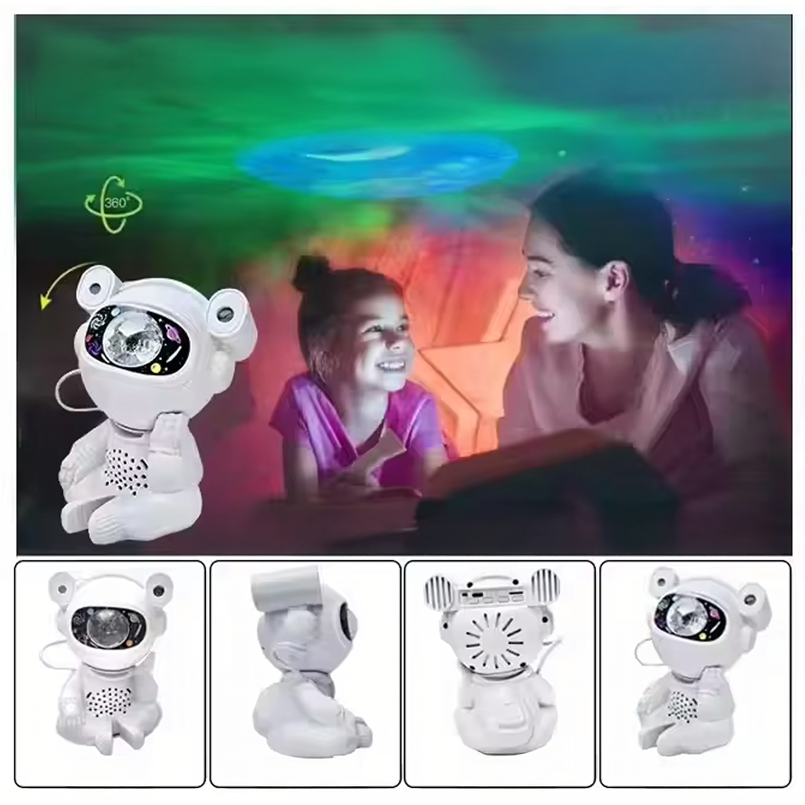 Astronaut Täheprojektor Öölamp Projektor Lastele Kosmos USB Kaugjuhtimispult