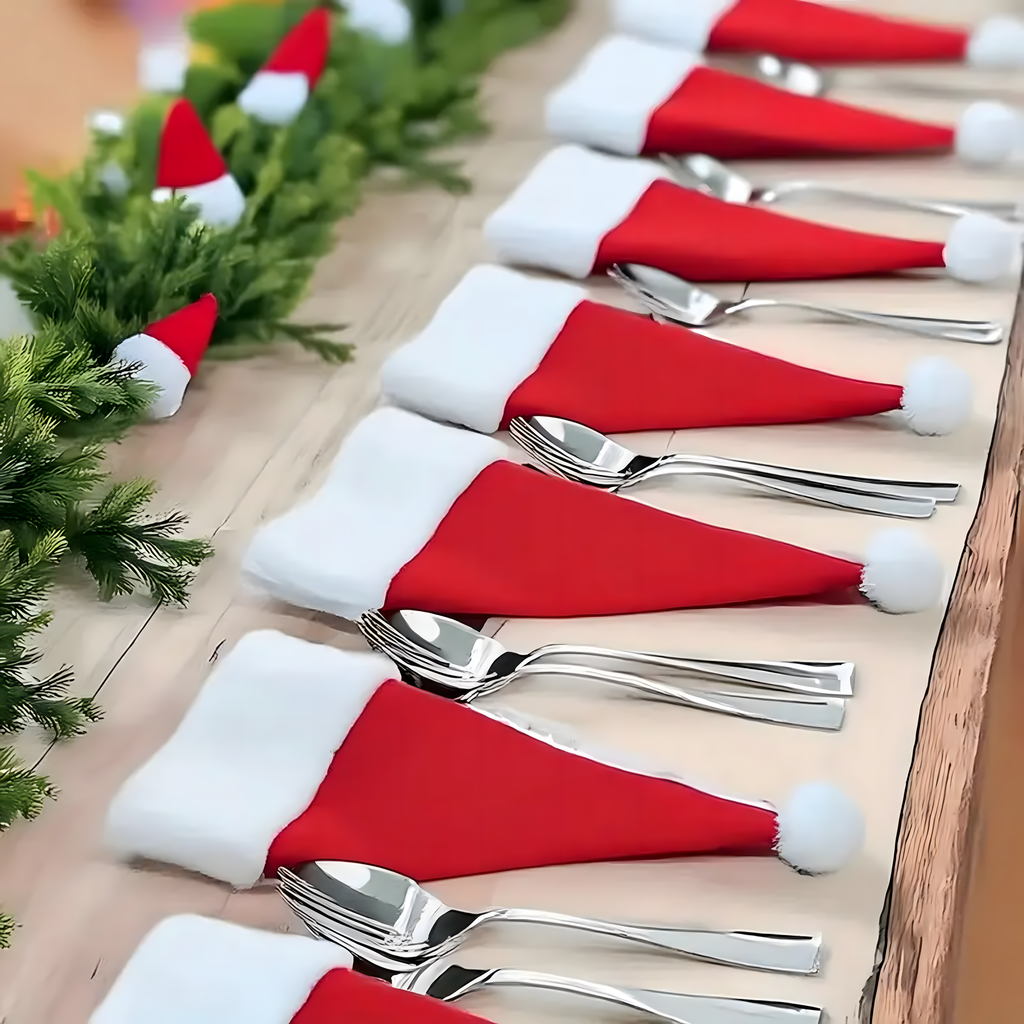 12x Jõuluteemalised söögiriistade kotid, jõulukate, jõuluvana müts